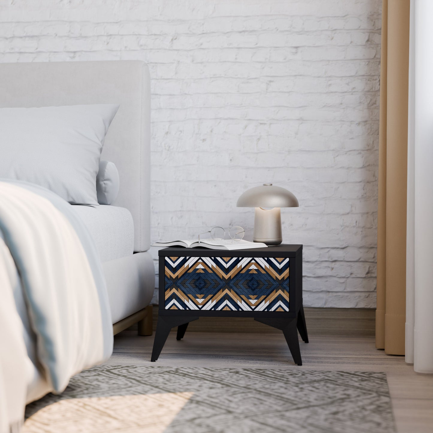 ARTFUL GEOMETRY Nightstand in Black Finish
