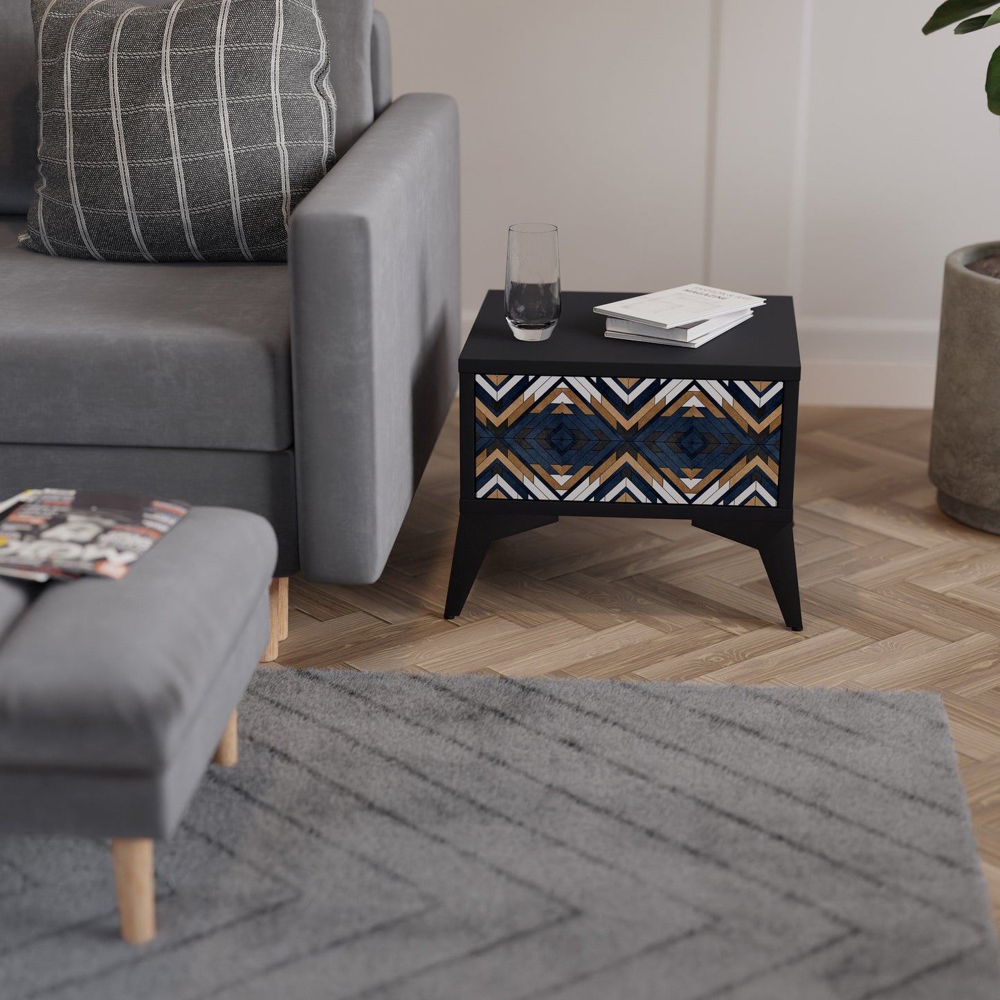 ARTFUL GEOMETRY Nightstand in Black Finish