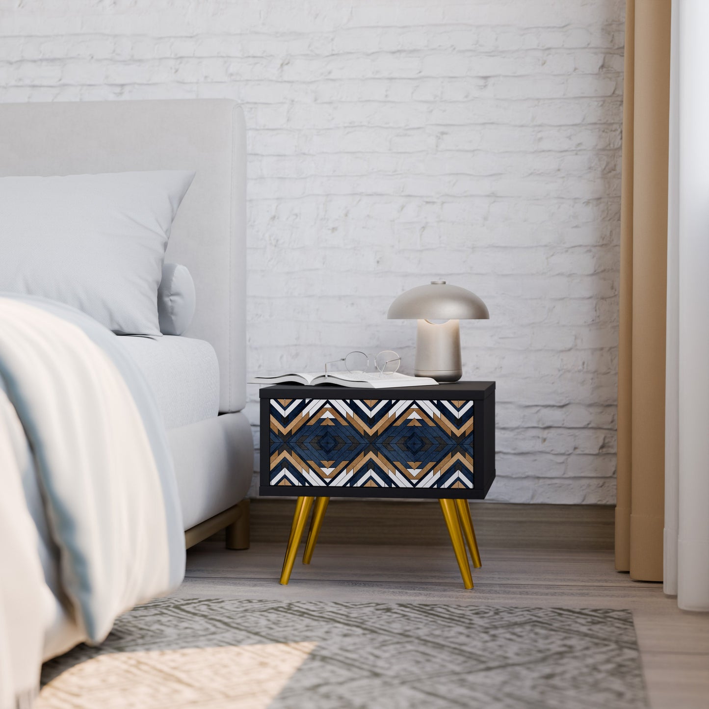ARTFUL GEOMETRY Nightstand in Black Finish