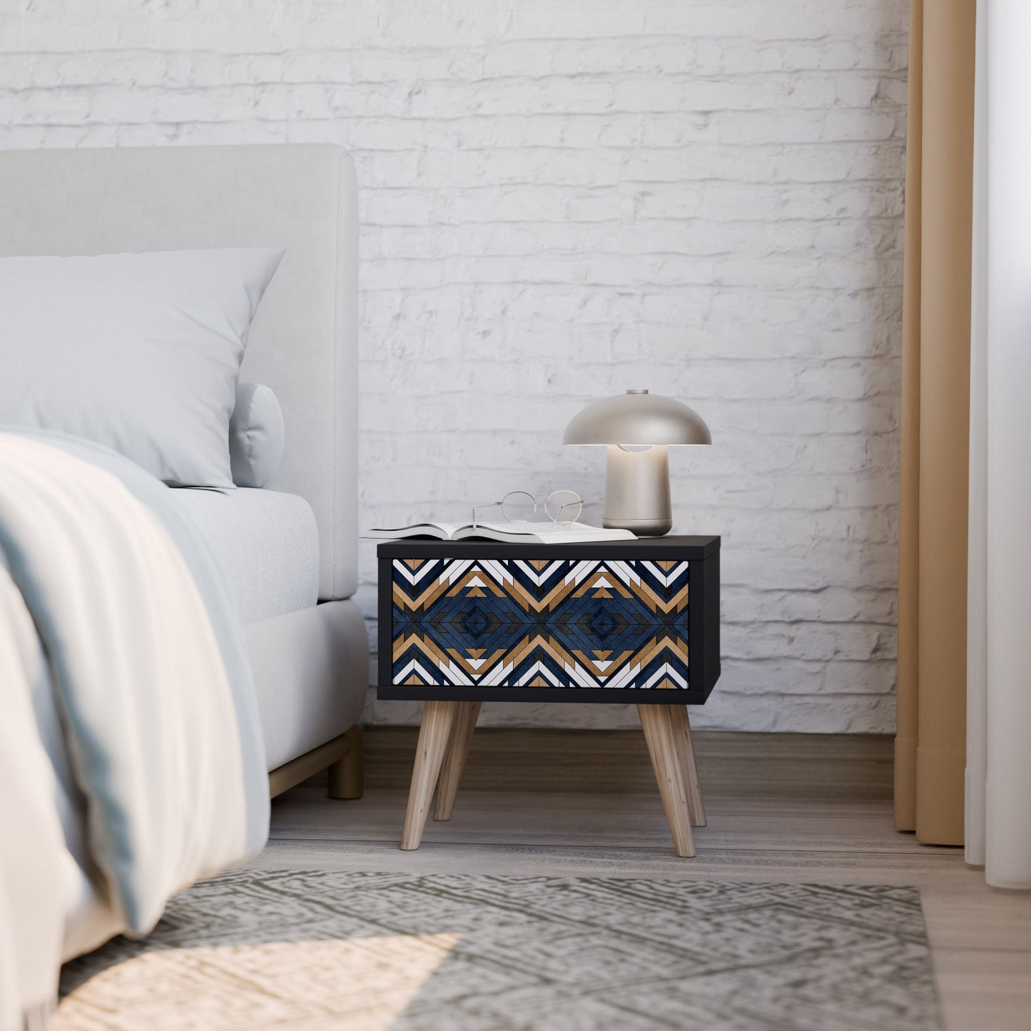 ARTFUL GEOMETRY Nightstand in Black Finish