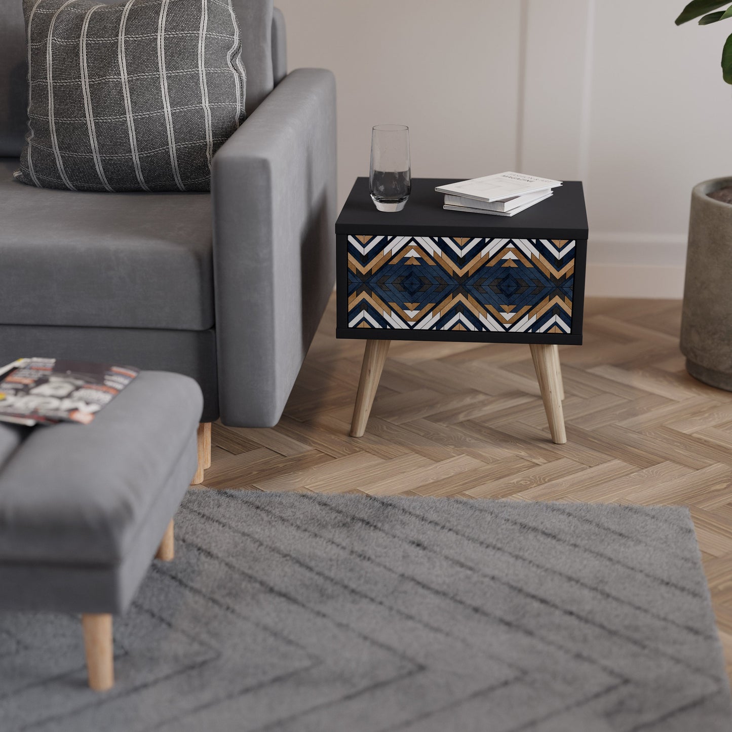 ARTFUL GEOMETRY Nightstand in Black Finish