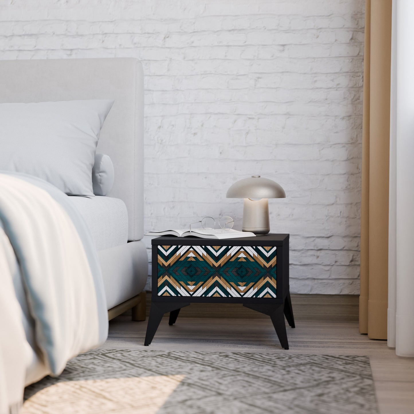 ARTISTIC GEOMETRY Nightstand in Black Finish