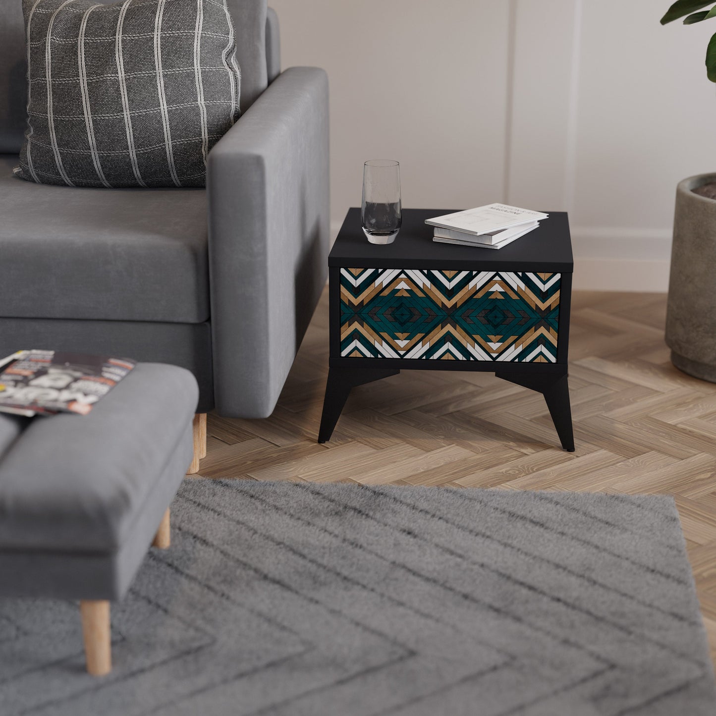 ARTISTIC GEOMETRY Nightstand in Black Finish
