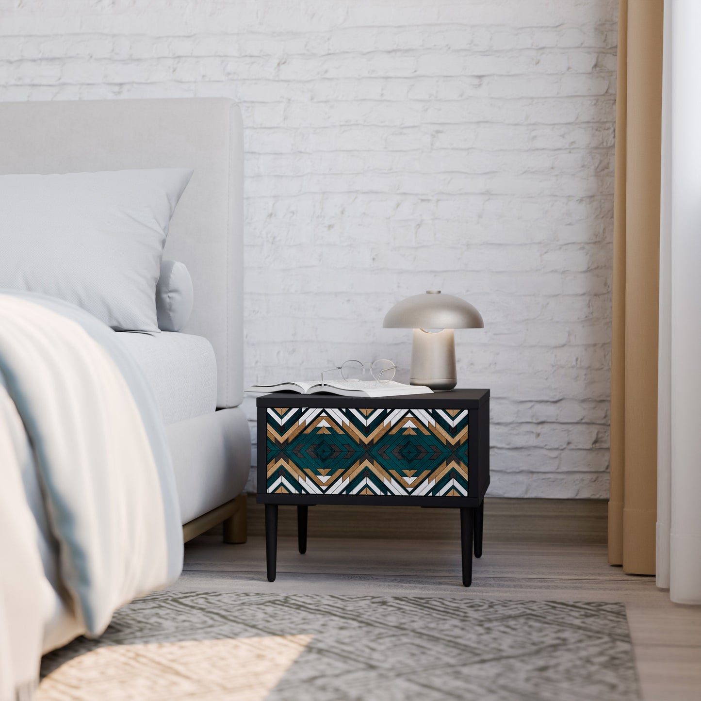 ARTISTIC GEOMETRY Nightstand in Black Finish