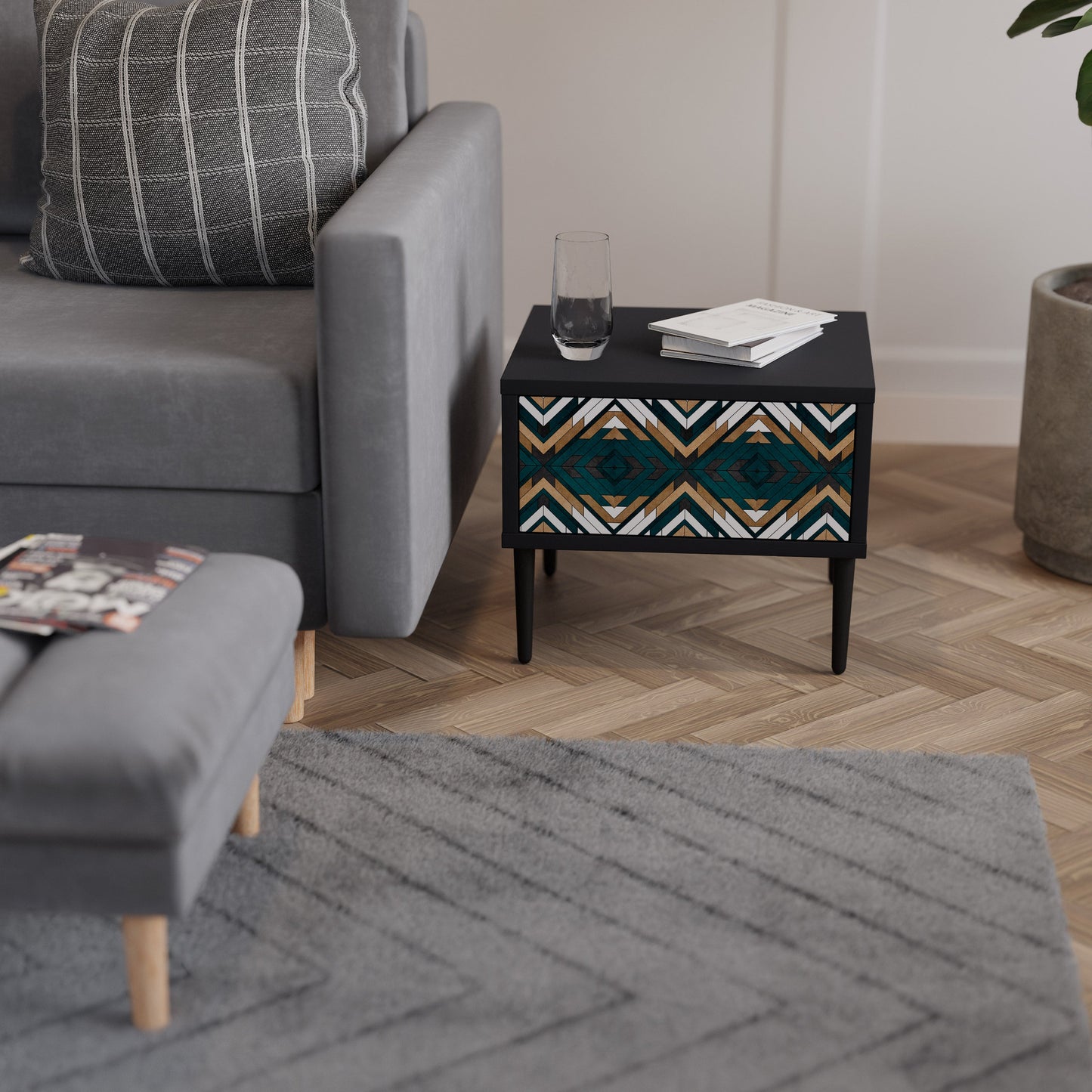 ARTISTIC GEOMETRY Nightstand in Black Finish