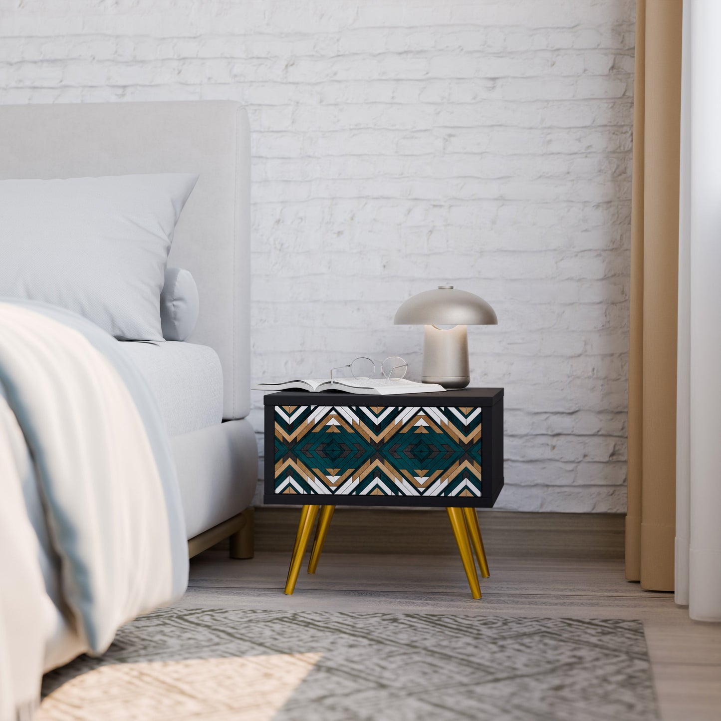 ARTISTIC GEOMETRY Nightstand in Black Finish