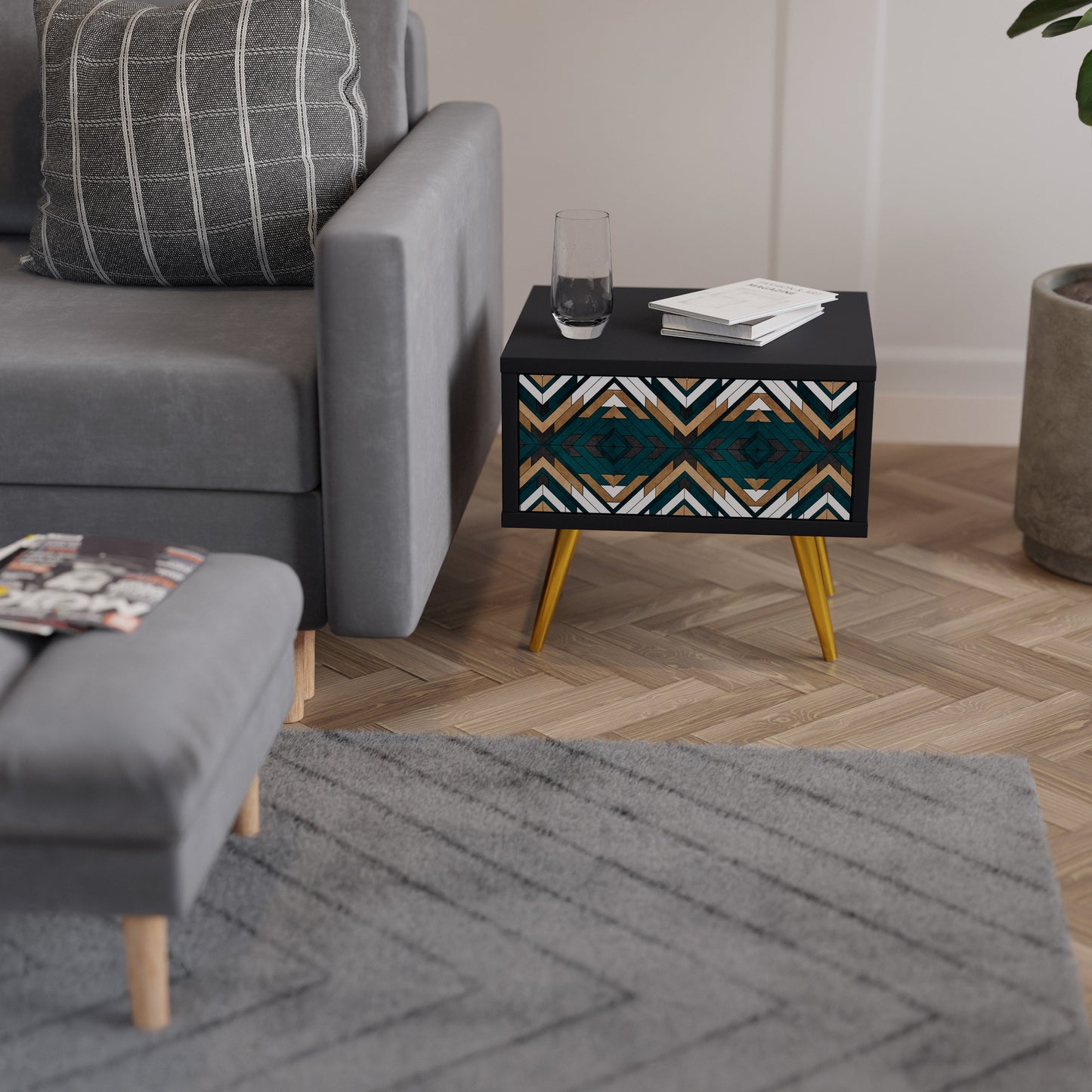 ARTISTIC GEOMETRY Nightstand in Black Finish
