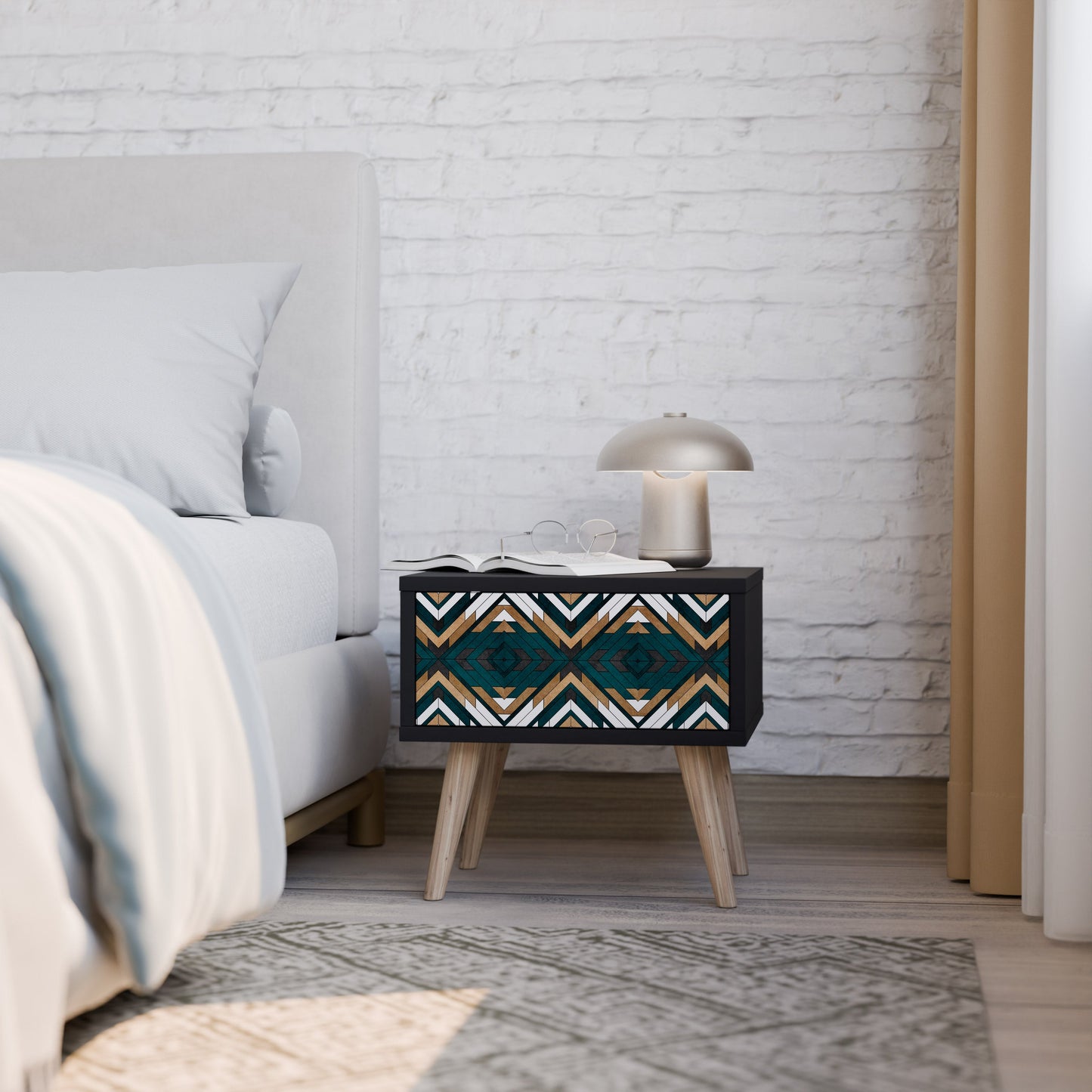 ARTISTIC GEOMETRY Nightstand in Black Finish