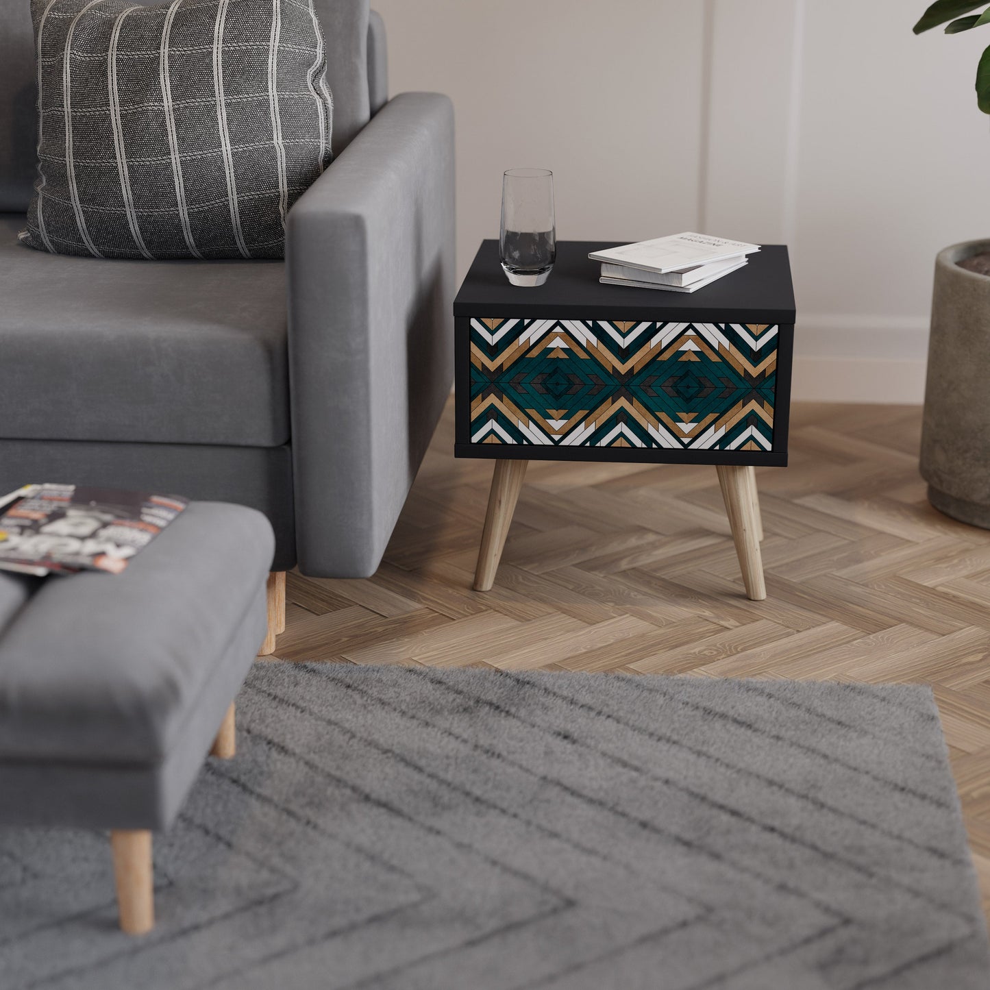 ARTISTIC GEOMETRY Nightstand in Black Finish