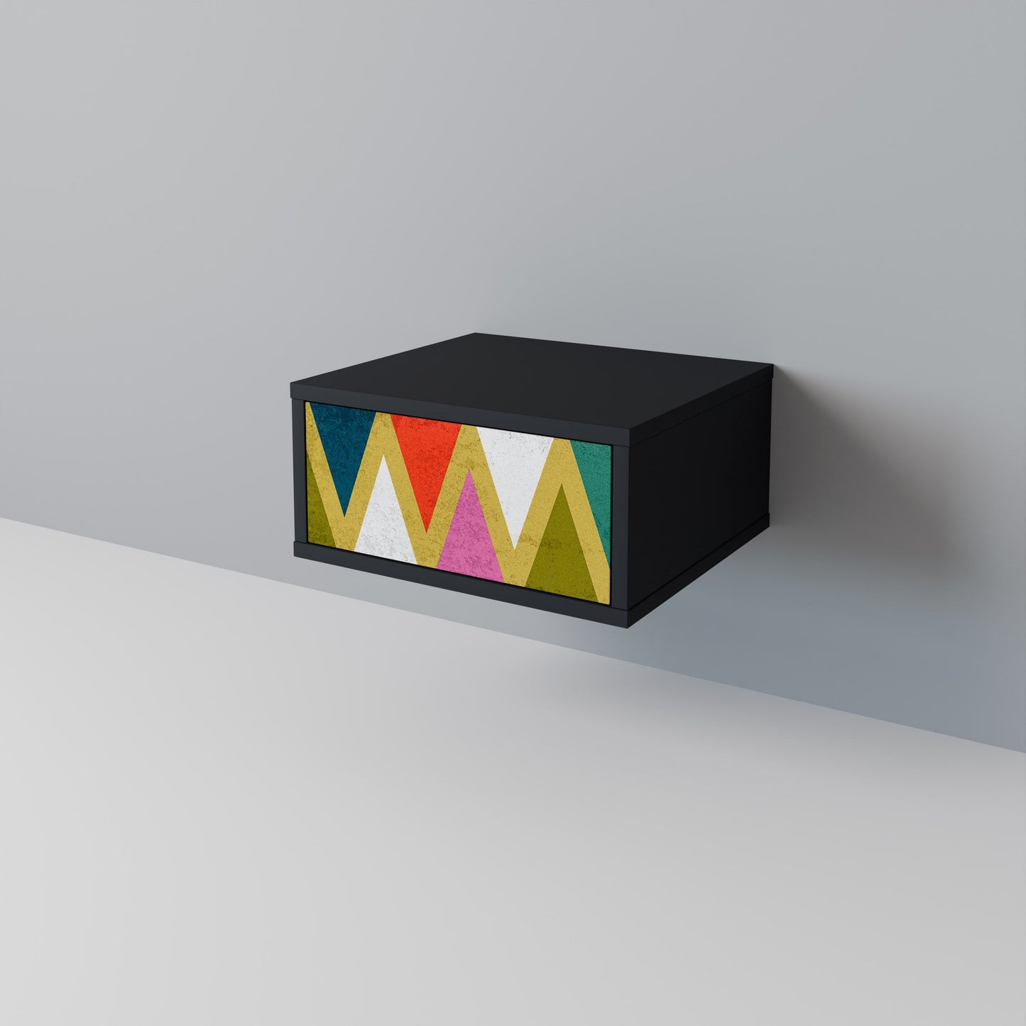 COLORFUL TRIANGLES Nightstand in Black Finish
