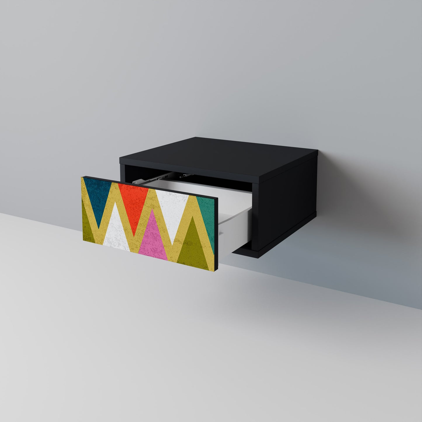 COLORFUL TRIANGLES Nightstand in Black Finish