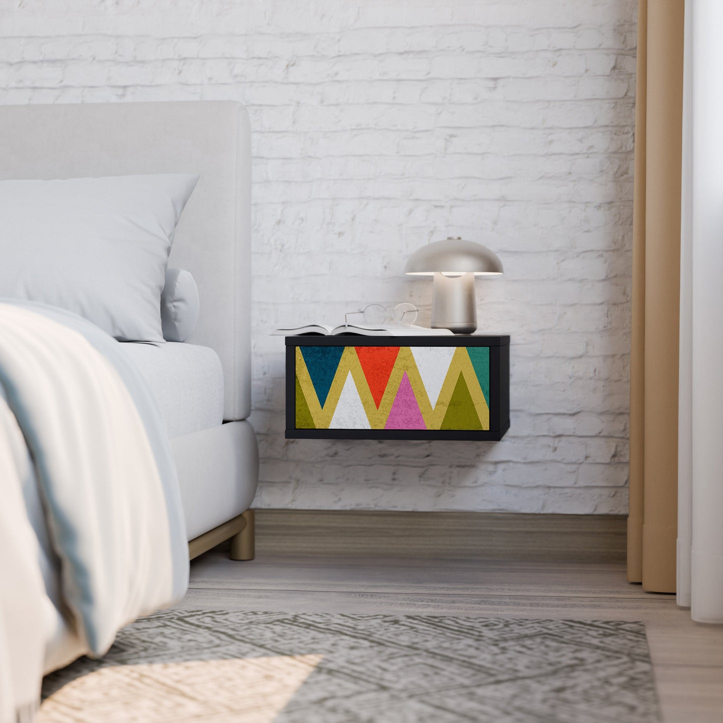 COLORFUL TRIANGLES Nightstand in Black Finish