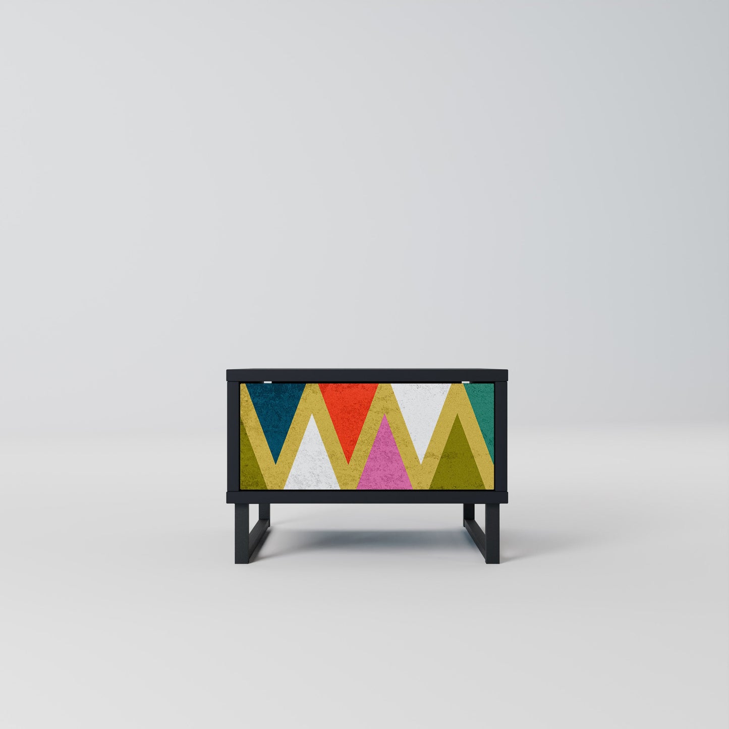 COLORFUL TRIANGLES Nightstand in Black Finish