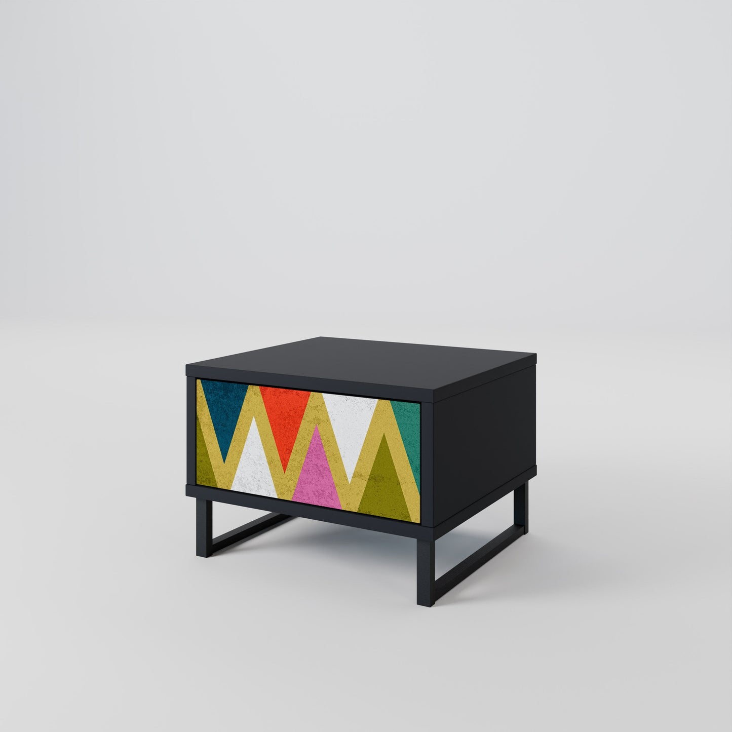 COLORFUL TRIANGLES Nightstand in Black Finish