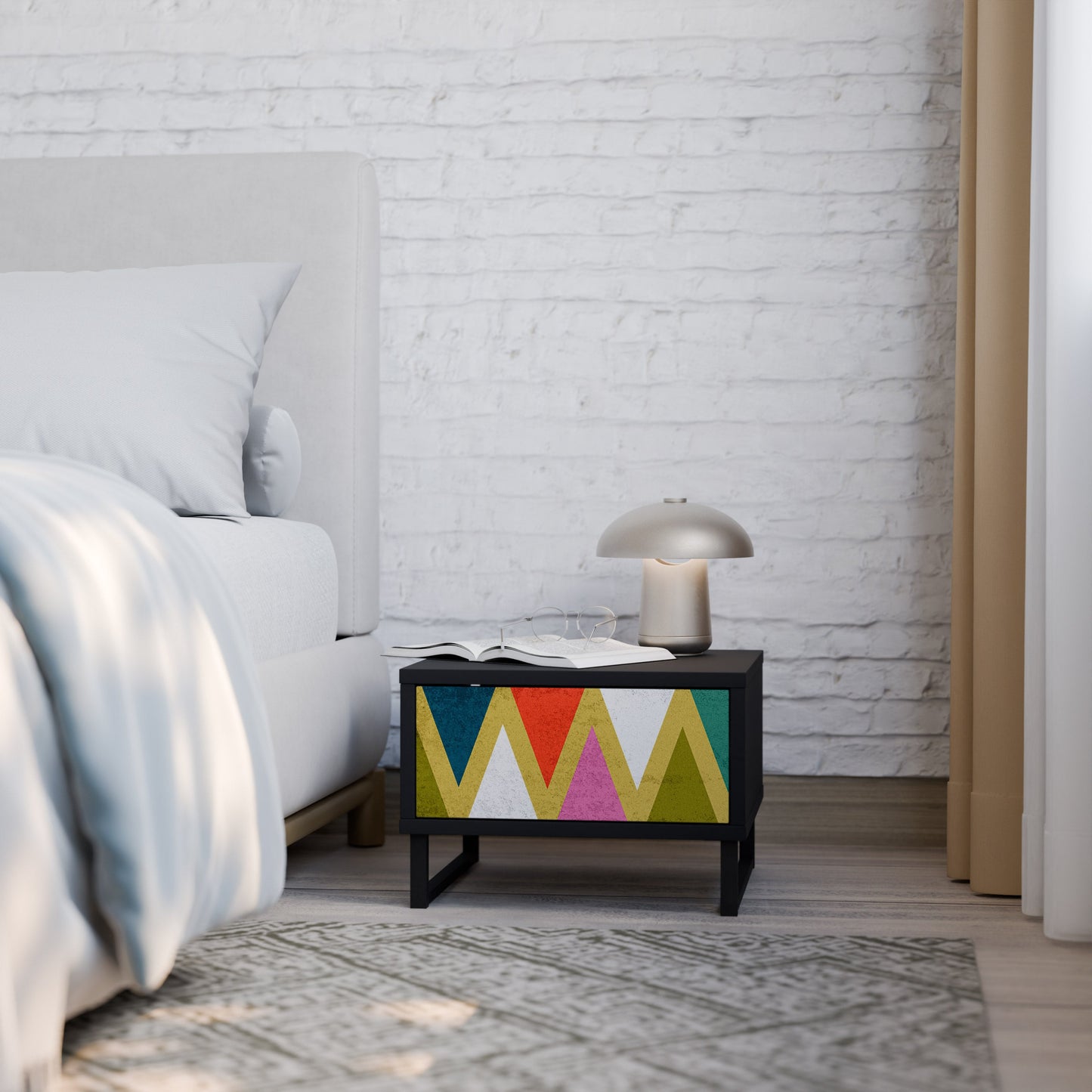 COLORFUL TRIANGLES Nightstand in Black Finish