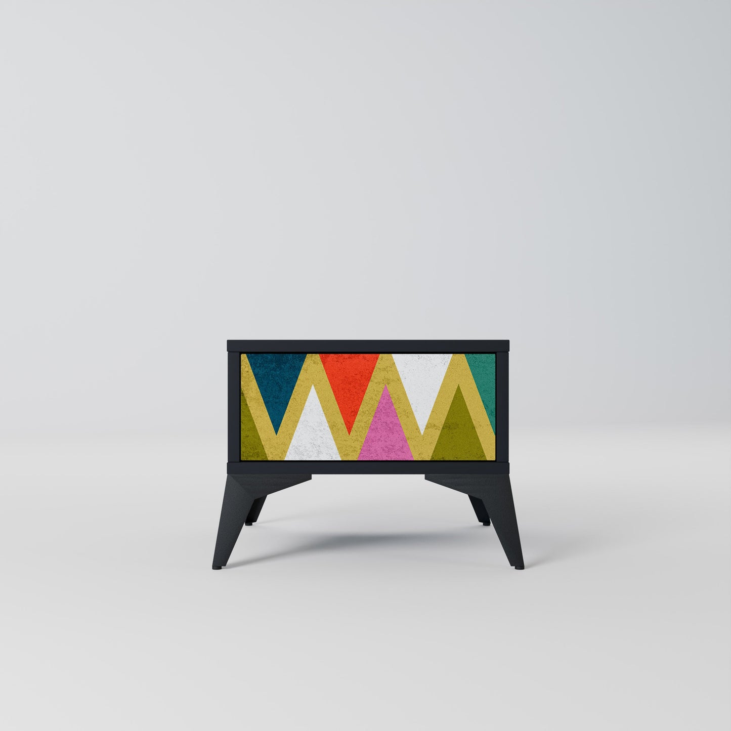 COLORFUL TRIANGLES Nightstand in Black Finish