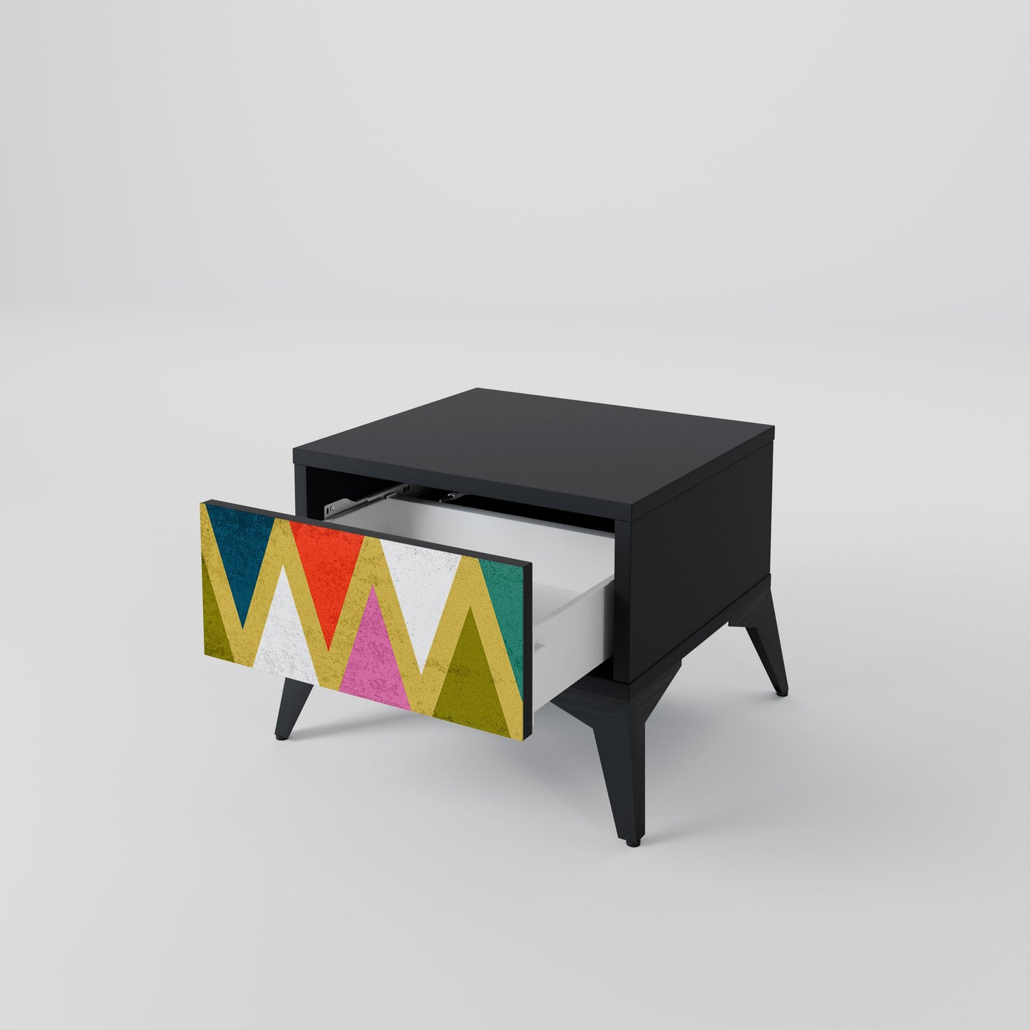 COLORFUL TRIANGLES Nightstand in Black Finish