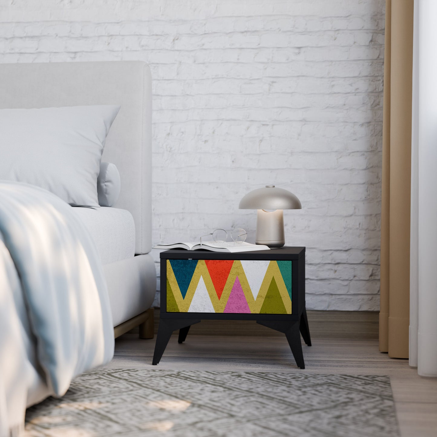 COLORFUL TRIANGLES Nightstand in Black Finish
