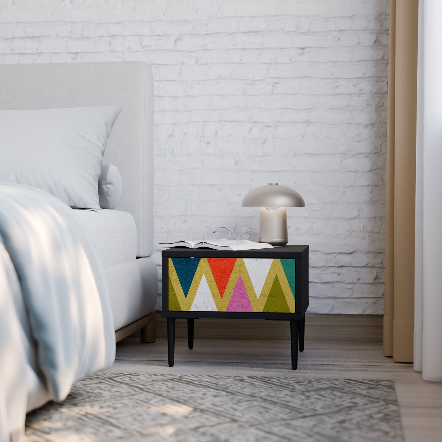 COLORFUL TRIANGLES Nightstand in Black Finish