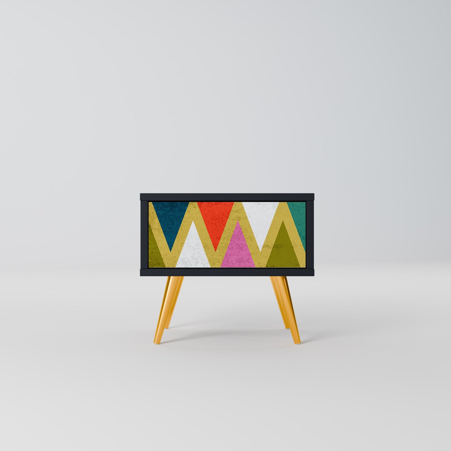 COLORFUL TRIANGLES Nightstand in Black Finish
