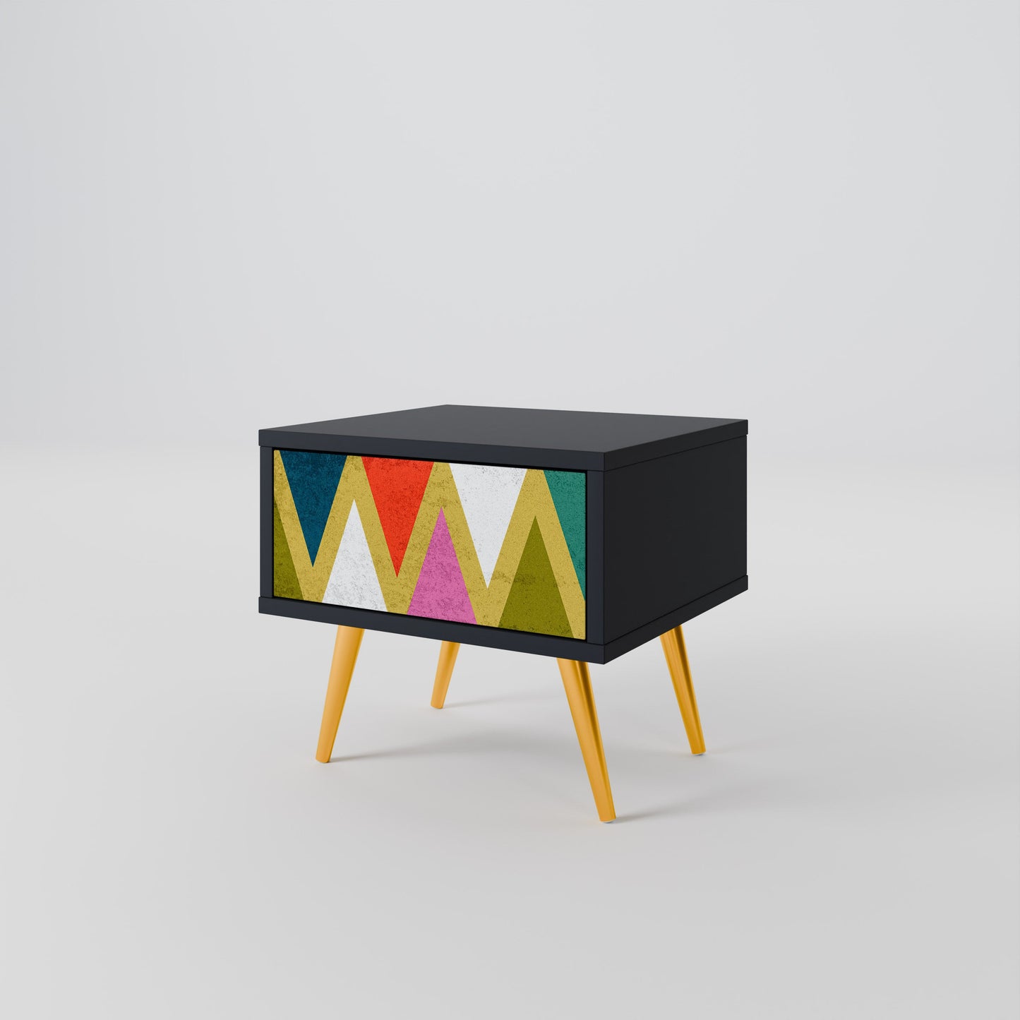 COLORFUL TRIANGLES Nightstand in Black Finish