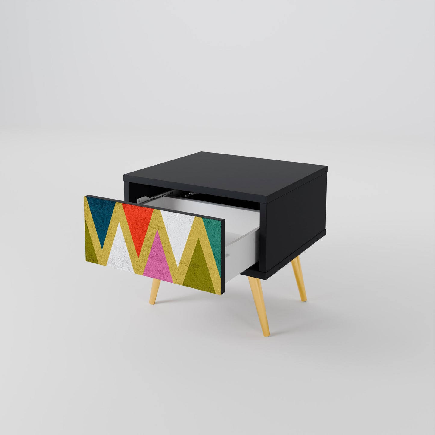 COLORFUL TRIANGLES Nightstand in Black Finish