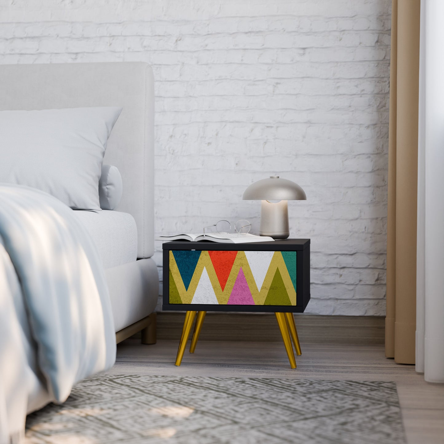 COLORFUL TRIANGLES Nightstand in Black Finish
