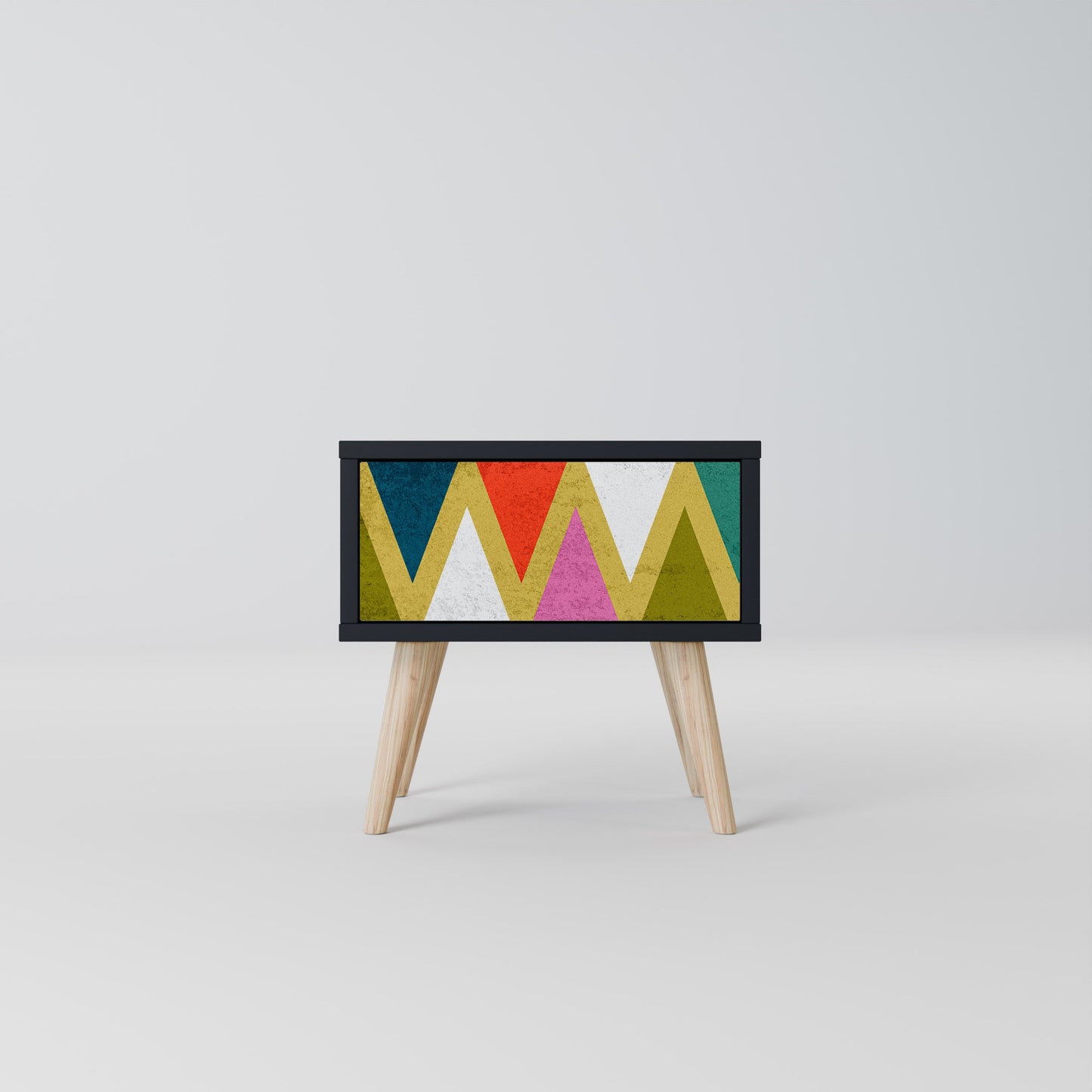 COLORFUL TRIANGLES Nightstand in Black Finish