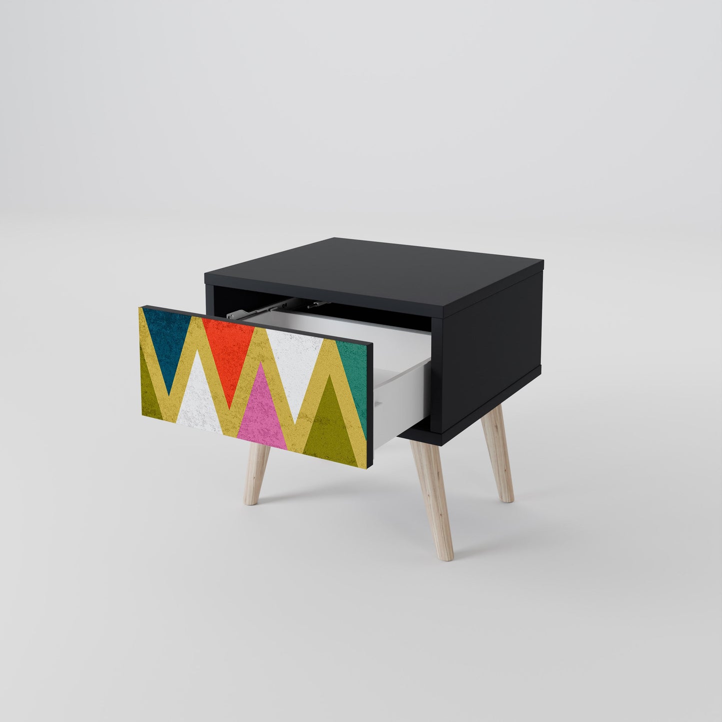 COLORFUL TRIANGLES Nightstand in Black Finish