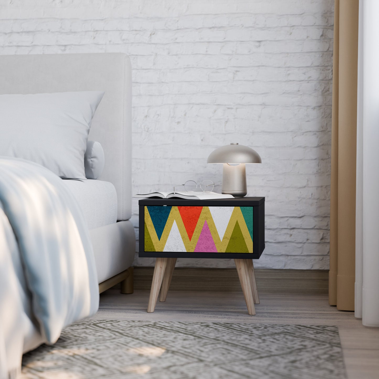 COLORFUL TRIANGLES Nightstand in Black Finish