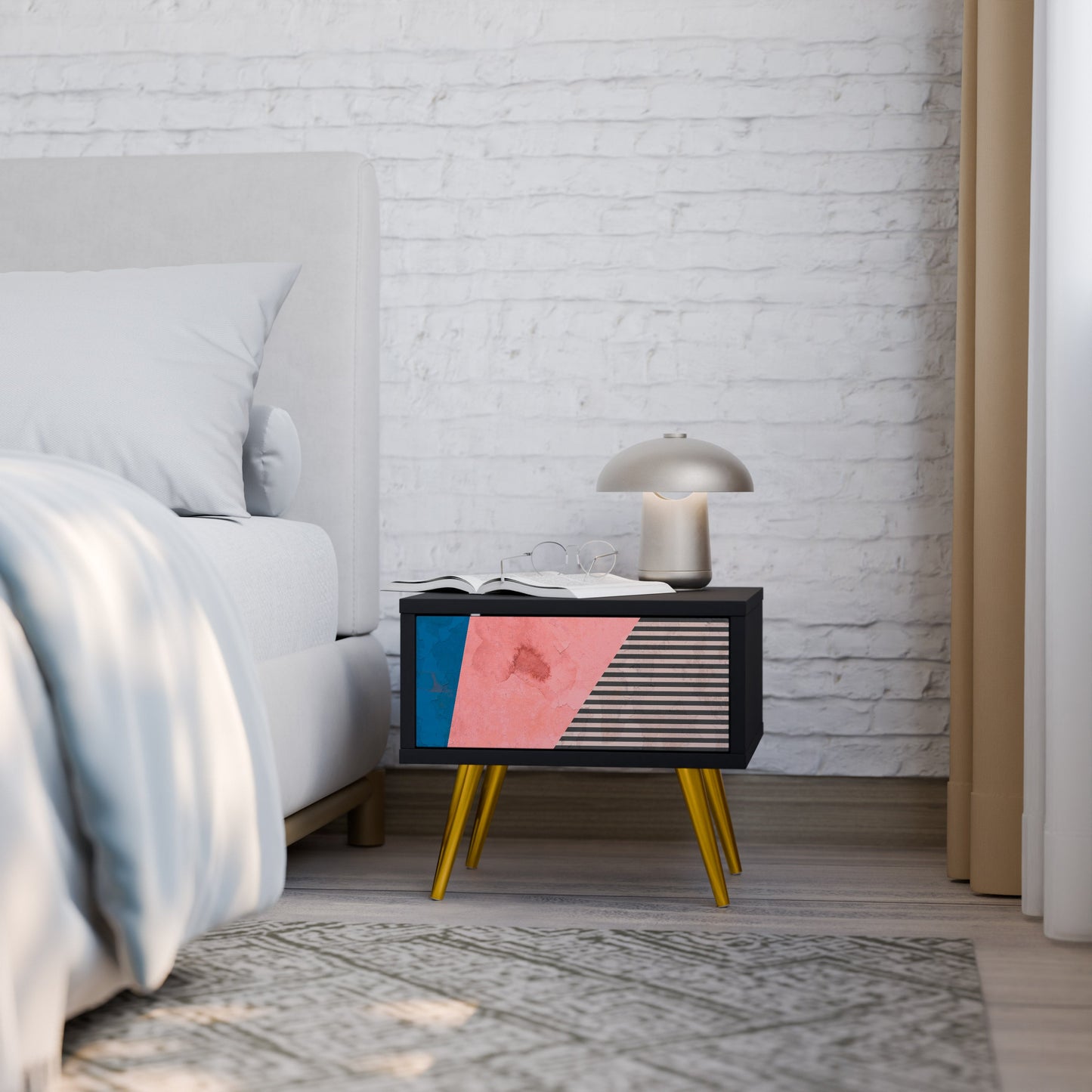 GLAMOROUS STRIPE Nightstand in Black Finish