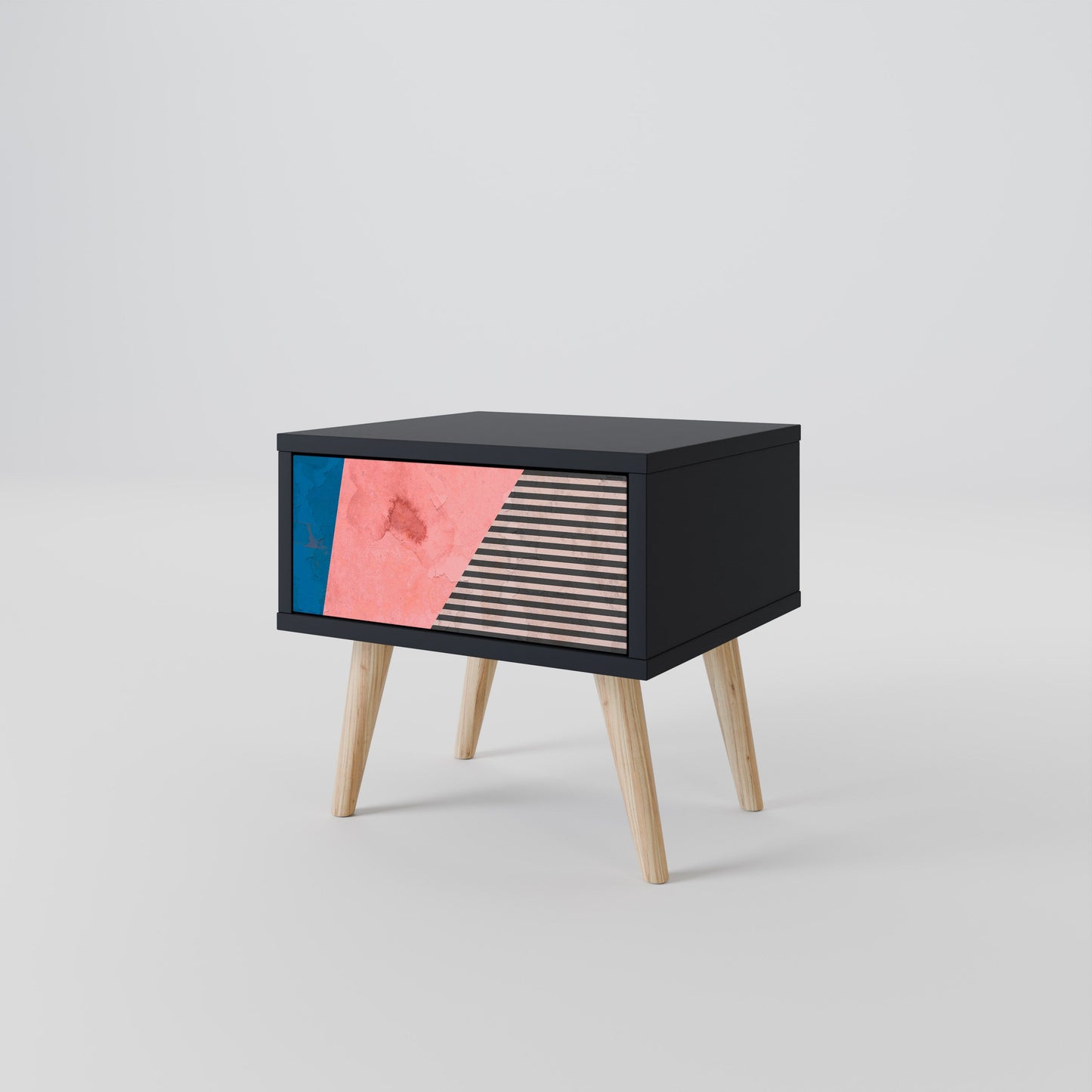GLAMOROUS STRIPE Nightstand in Black Finish