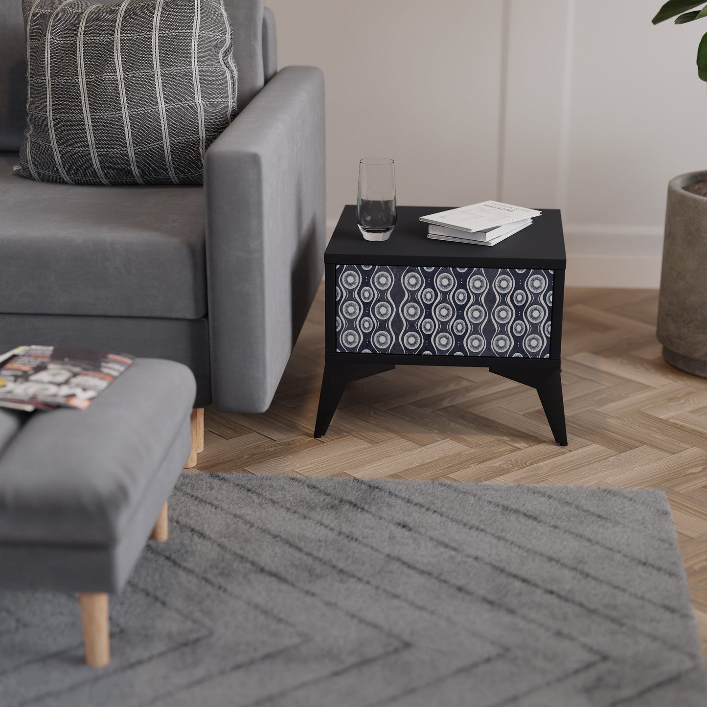 GRAPHITE EYES Nightstand in Black Finish