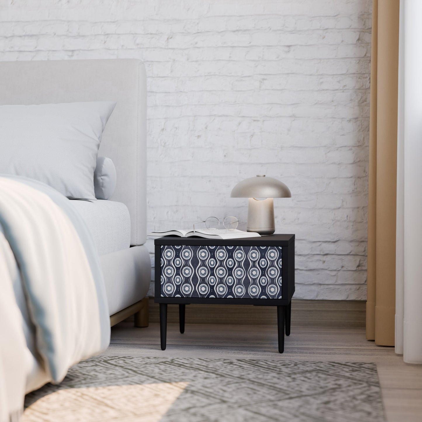 GRAPHITE EYES Nightstand in Black Finish