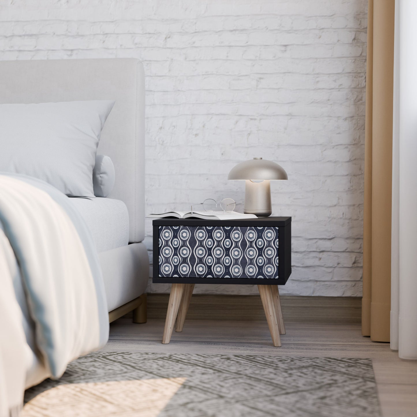 GRAPHITE EYES Nightstand in Black Finish