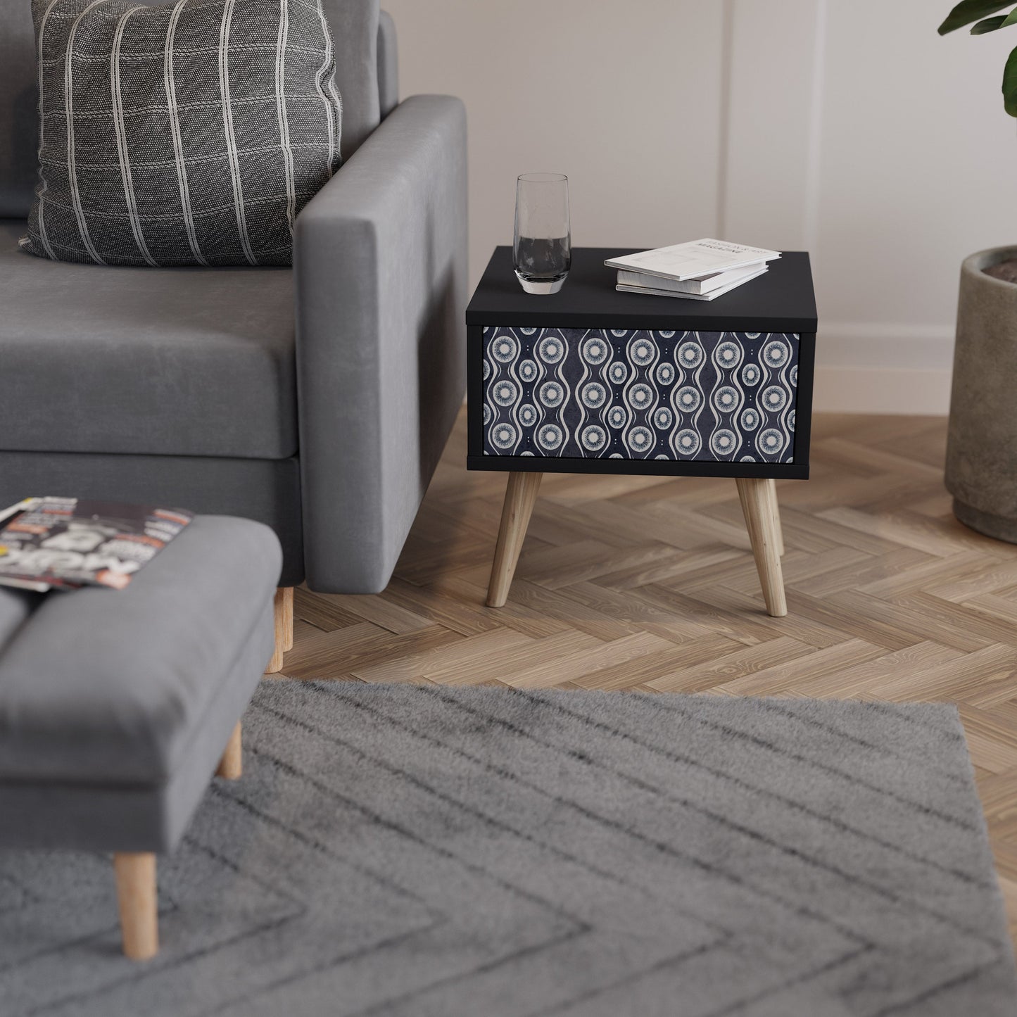 GRAPHITE EYES Nightstand in Black Finish
