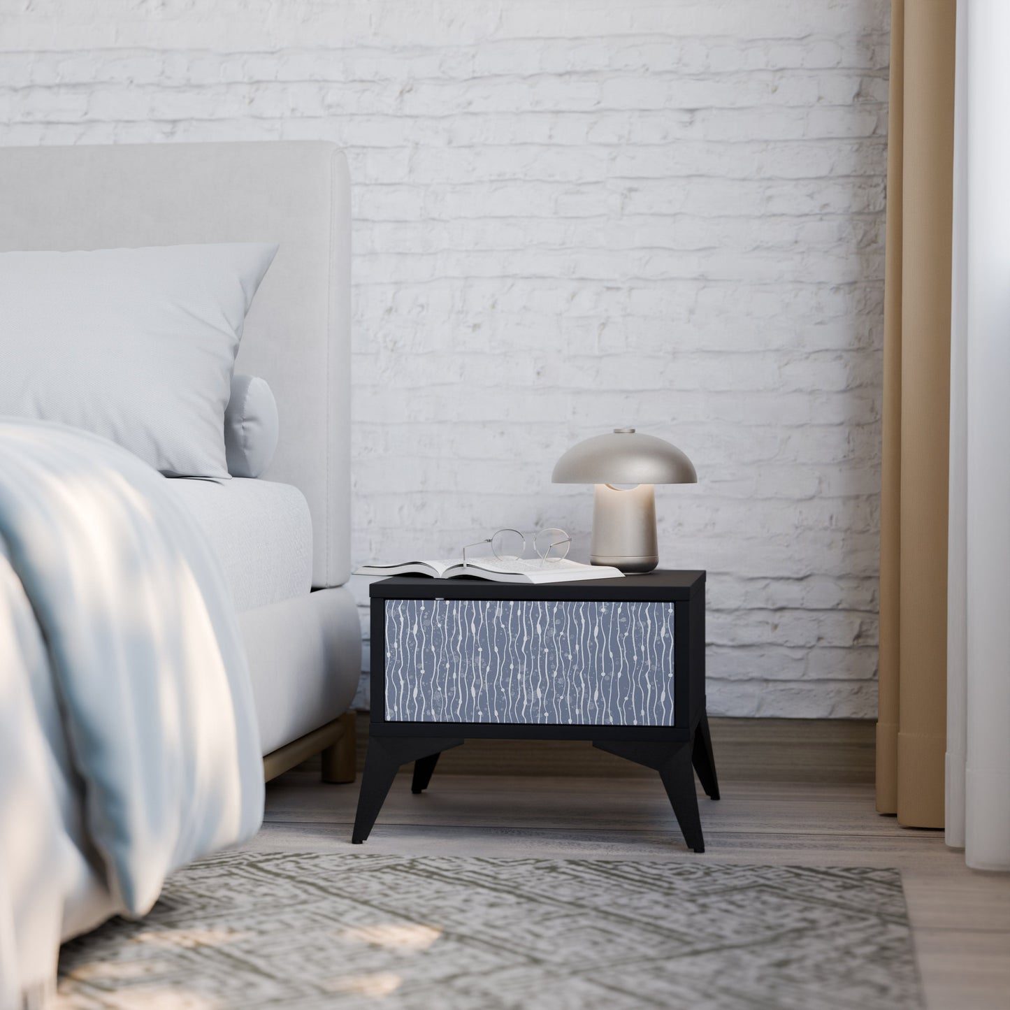 GRAPHITE RAIN Nightstand in Black Finish