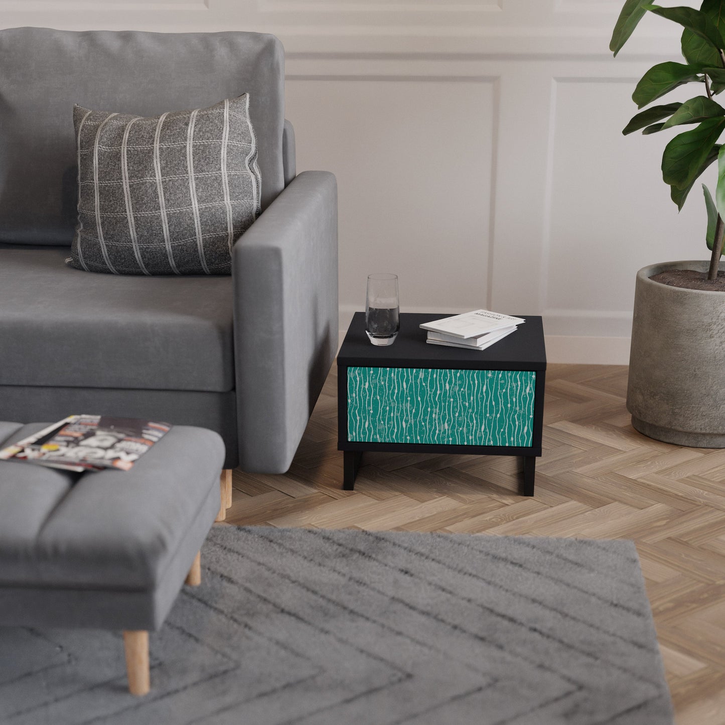 Comodino TURQUOISE RAIN in finitura nera