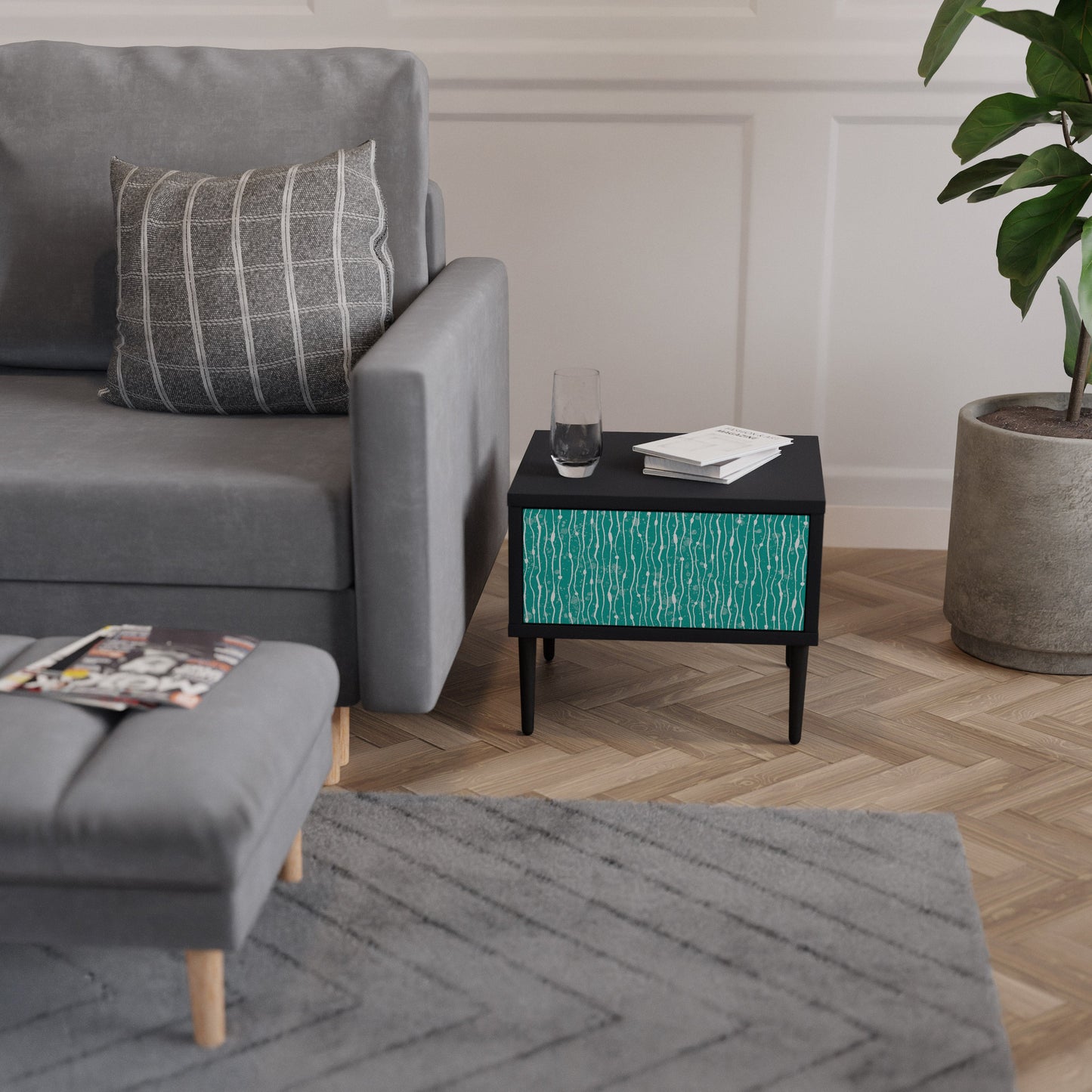 Comodino TURQUOISE RAIN in finitura nera