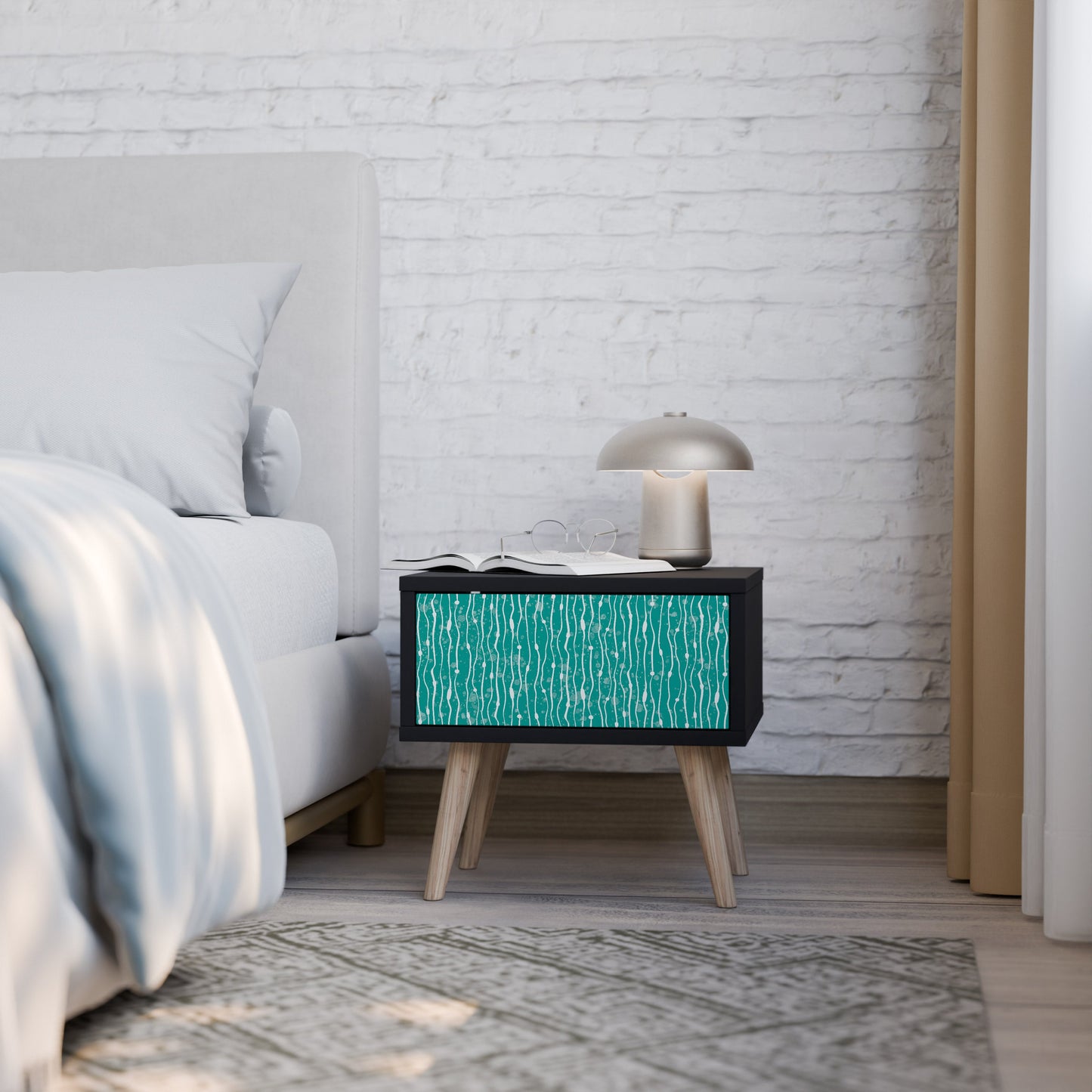 Comodino TURQUOISE RAIN in finitura nera