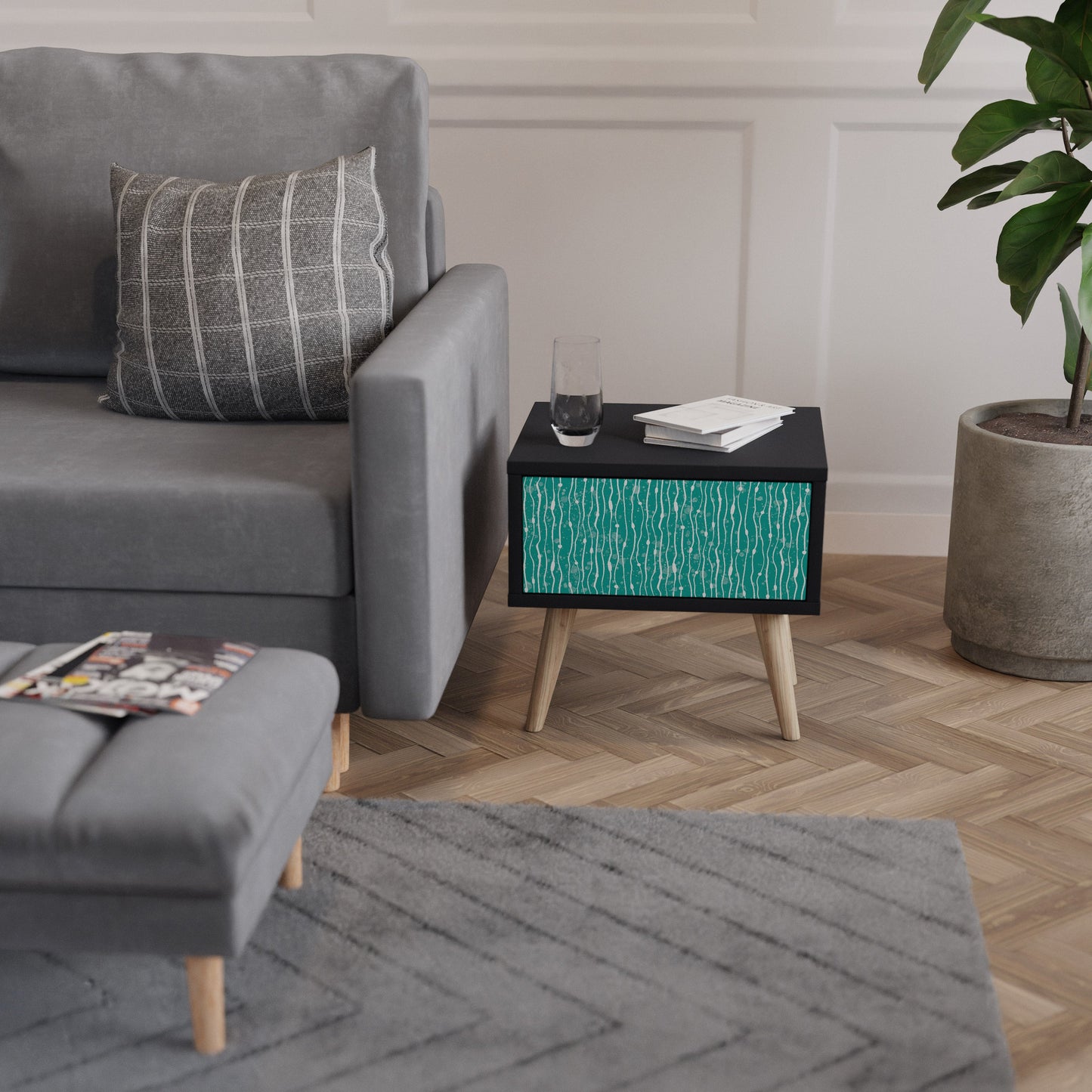 Comodino TURQUOISE RAIN in finitura nera