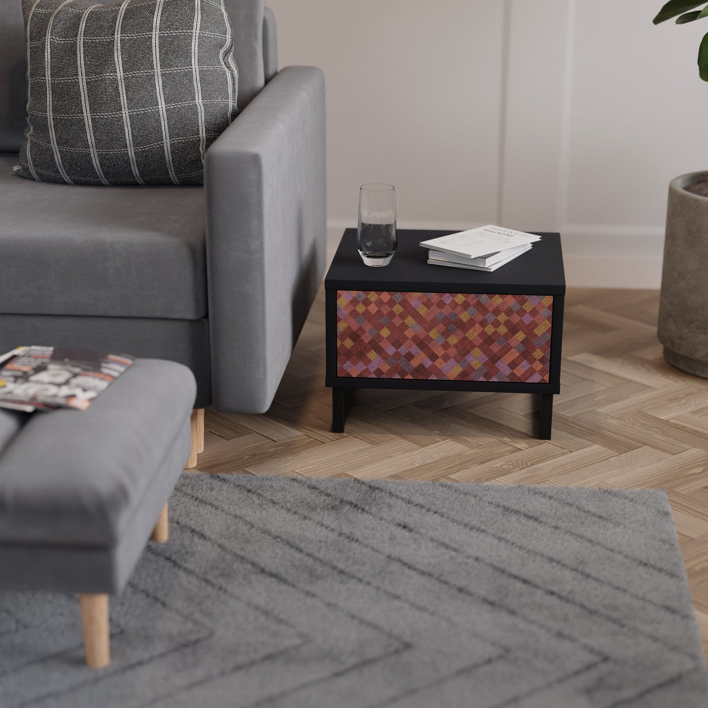 PAINTED SQUARES Nightstand in Black Finish