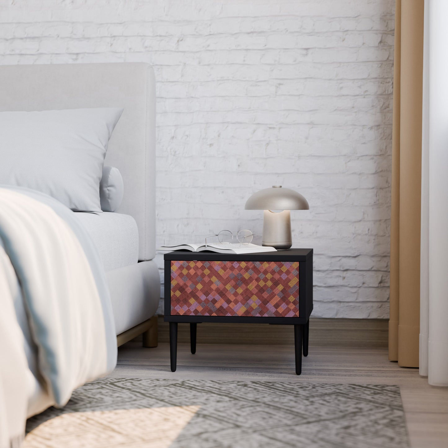 PAINTED SQUARES Nightstand in Black Finish