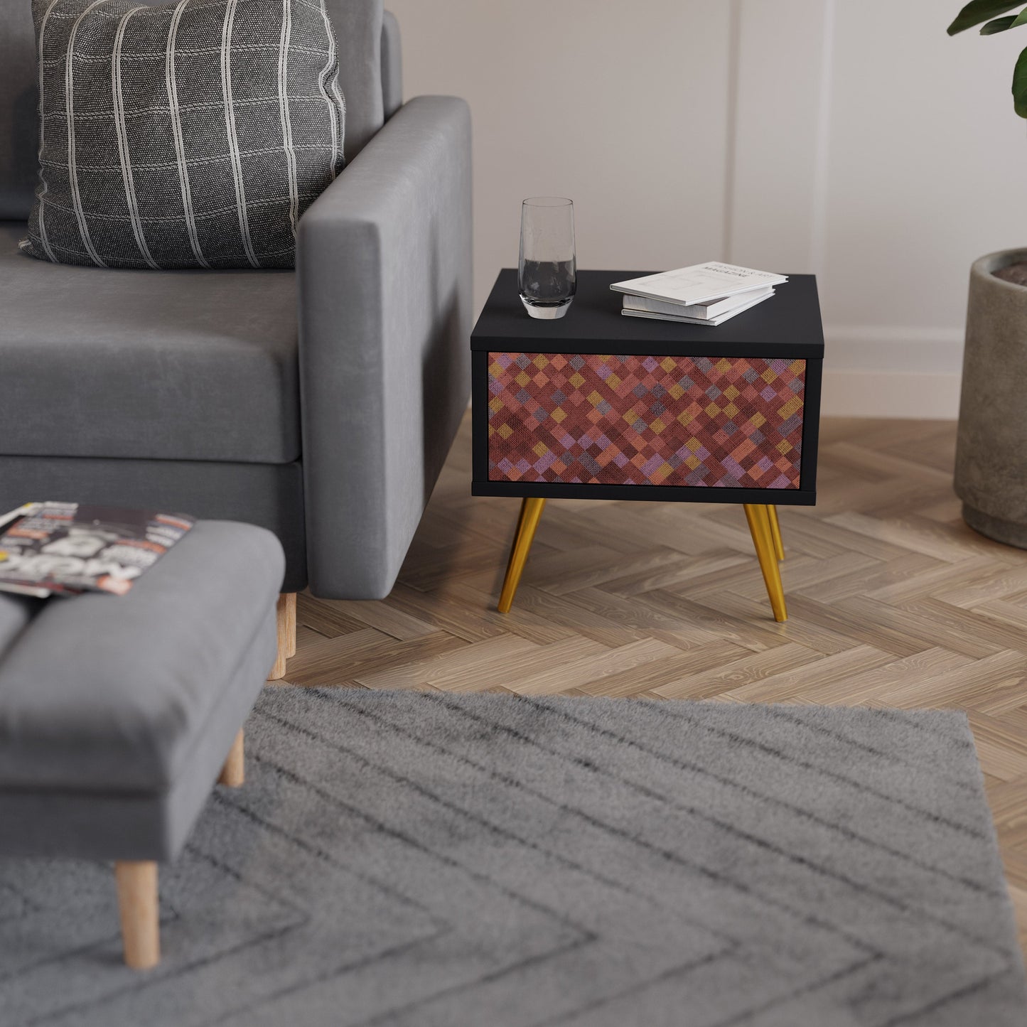 PAINTED SQUARES Nightstand in Black Finish
