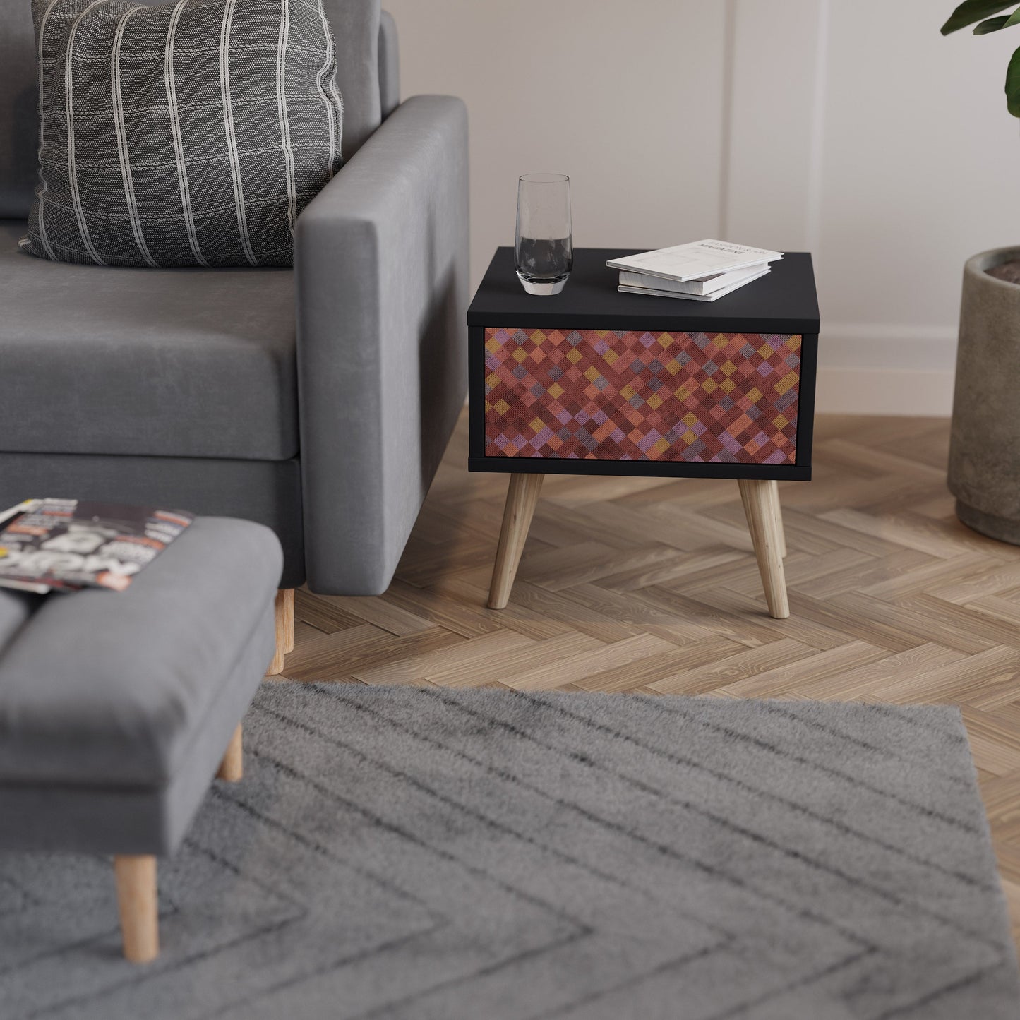PAINTED SQUARES Nightstand in Black Finish