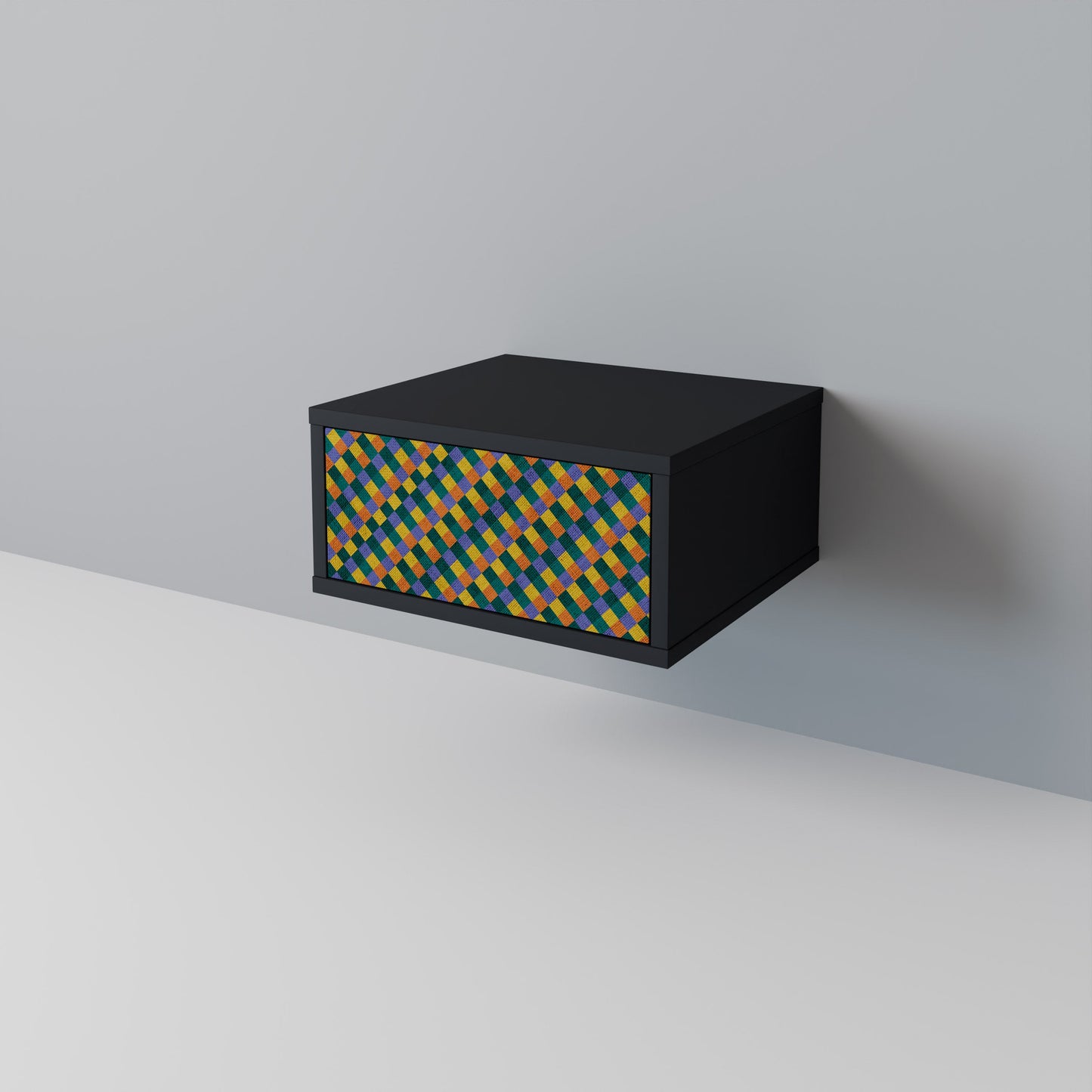 PAINTED SQUARES MIX Nightstand in Black Finish