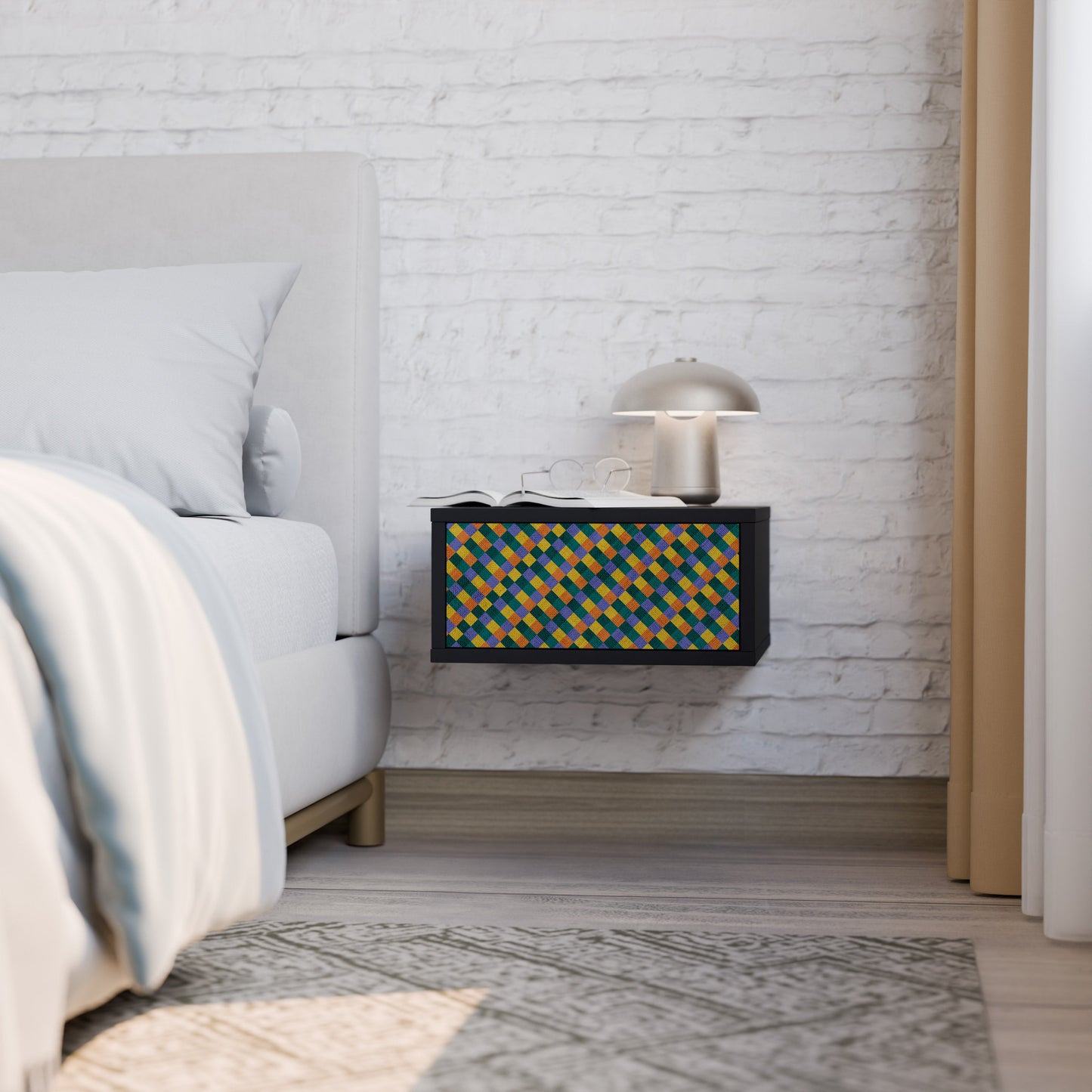 PAINTED SQUARES MIX Nightstand in Black Finish