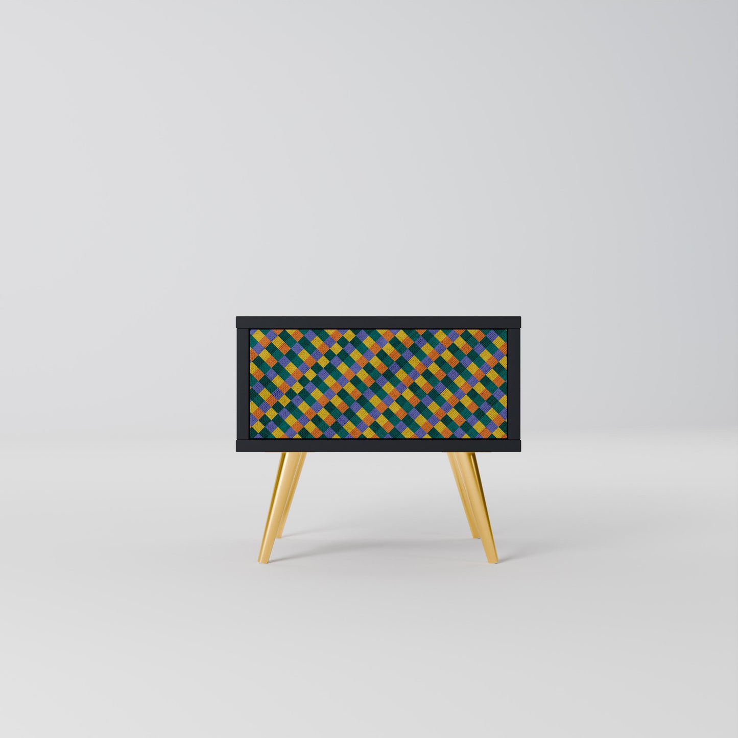 PAINTED SQUARES MIX Nightstand in Black Finish