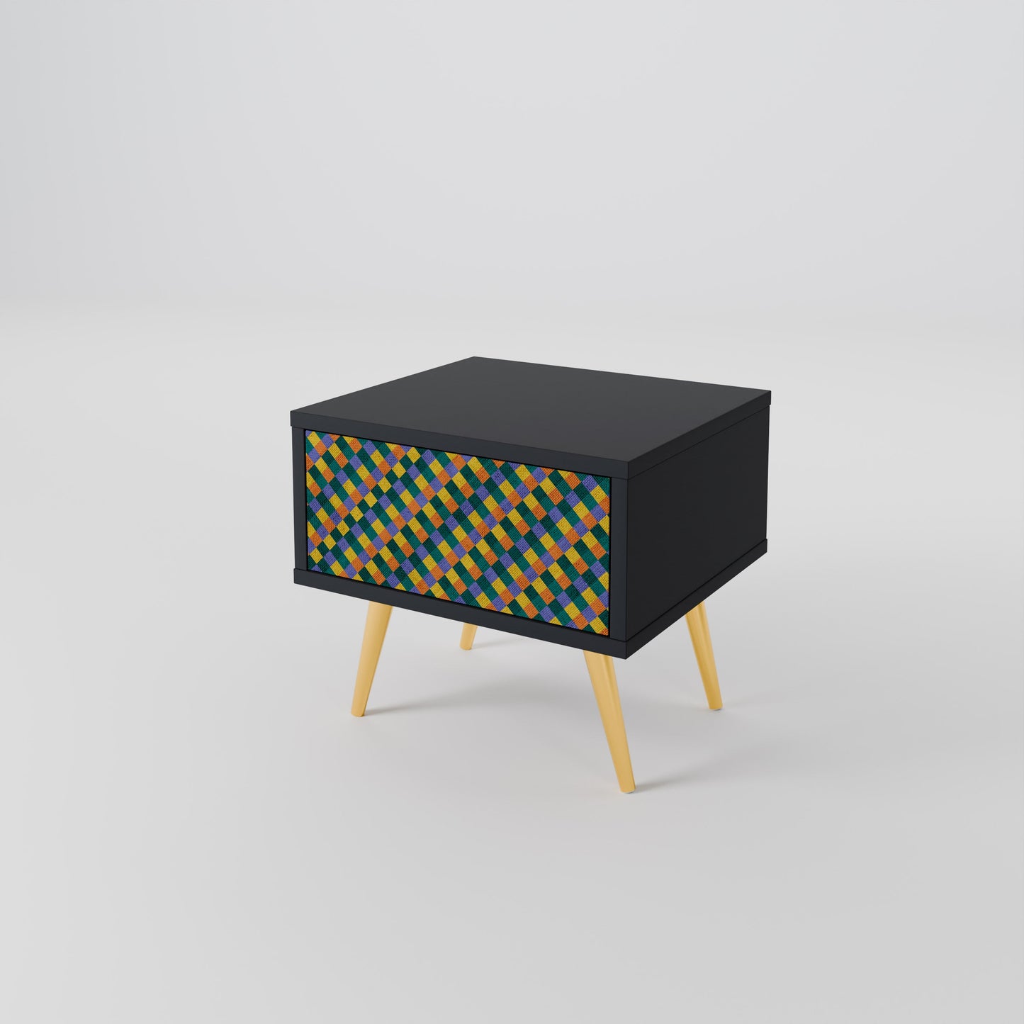 PAINTED SQUARES MIX Nightstand in Black Finish