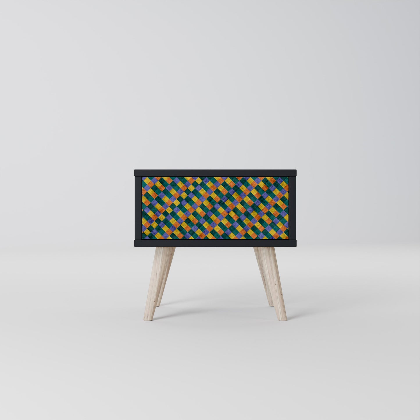 PAINTED SQUARES MIX Nightstand in Black Finish